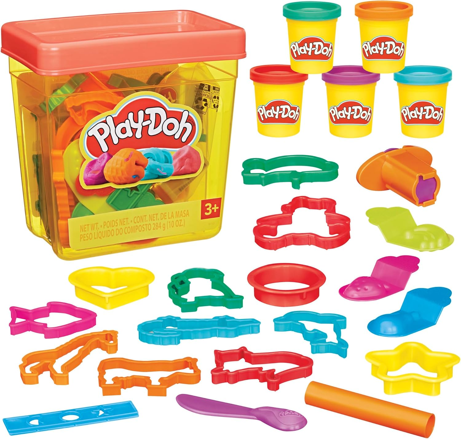 Hasbro Play-Doh - Fun Tub Inc 5 Tubs of Dough and 18 Acc - Creative Kids Toys - Ages 3+ image number 2