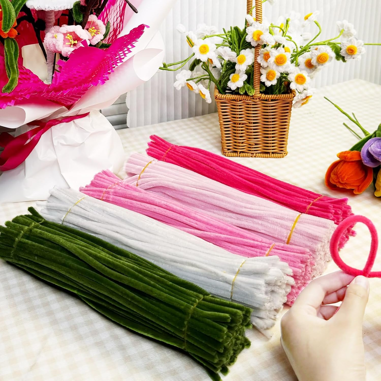 500Pcs Tulip Flower Colored Pipe Cleaners Bulk, Pastel Chenille Stems DIY Fuzzy Pipe Cleaners for DIY Project Decoration,Art Supplies image number 2