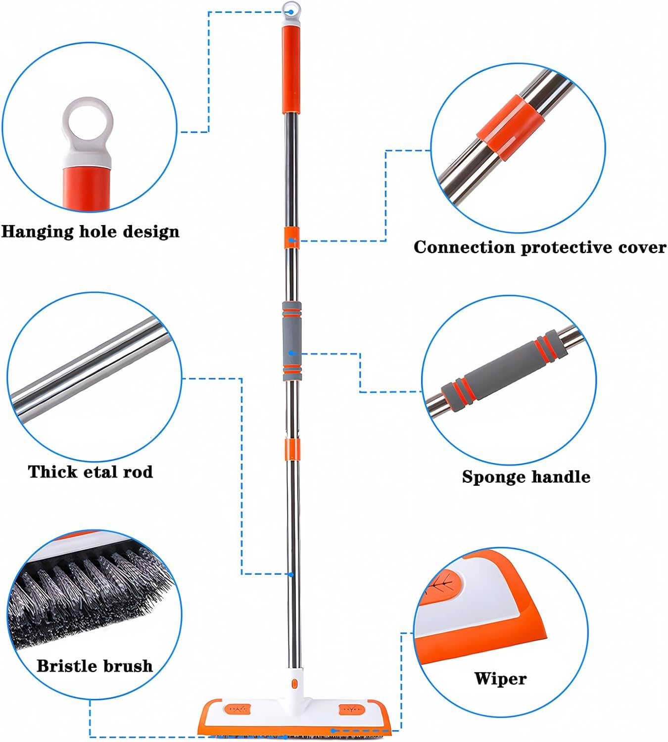 ONEKEYI Scrub Cleaning Brush with Long Handle, 2 in 1 Adjustable Retractable Floor Scrub Brush Suitable for Cleaning Bathrooms Bathtubs Kitchen Tiles Living Rooms Swimming Pools Corridors Deck image number 1
