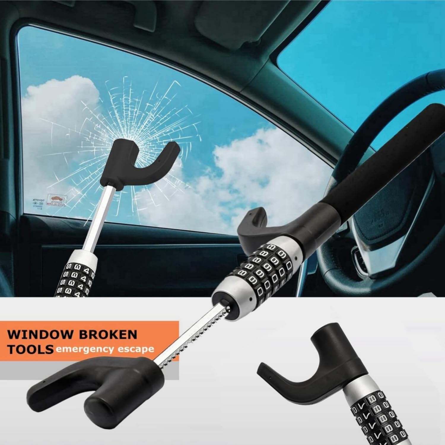 Universal Steering Wheel Lock Anti-Theft Device - Heavy-Duty Retractable Car Safety Lock with 5-Digit Password, Keyless and Expanable, Suitable for Most Vehicles. image number 6