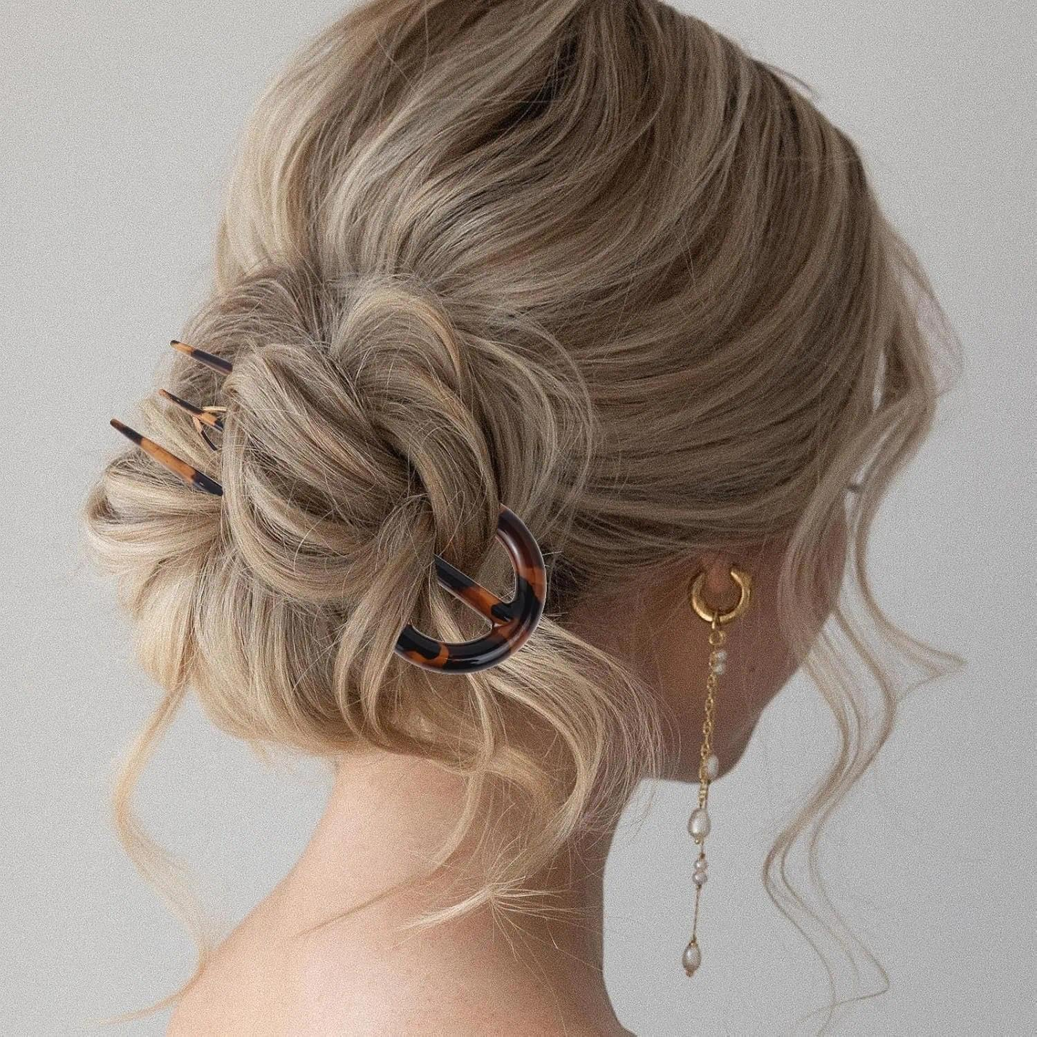 U Shaped French Hair Pins for Women, 3 Prong Updo Styling Clips with Secure Fixation and No Slip Design in 3 Colors - Ermaoo