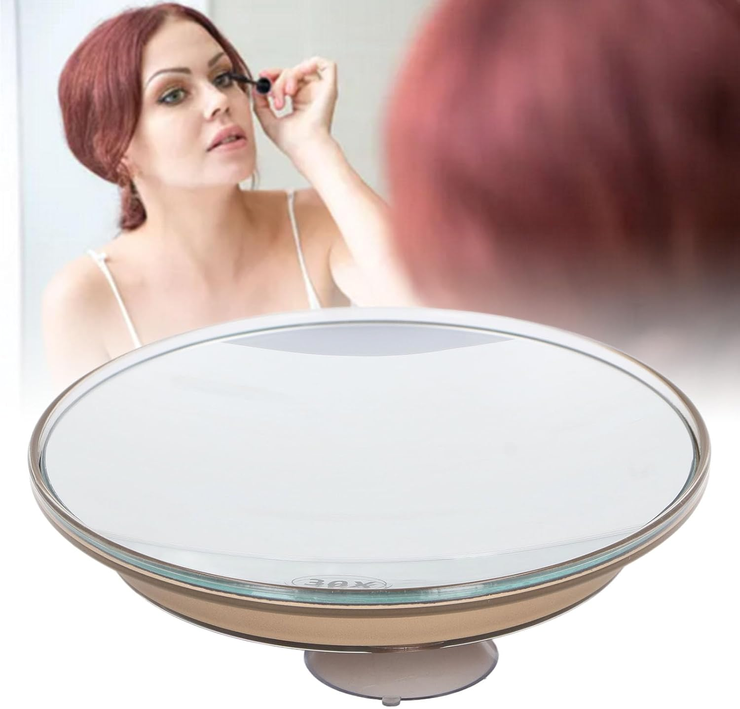 30X Magnifying Mirror, 6 Inch Signal Sided Magnifying Makeup Mirror with 3 Suction Cups, Portable Wall Mounted round Travel Bathroom Mirror, Suction Vanity Mirror (Gold)