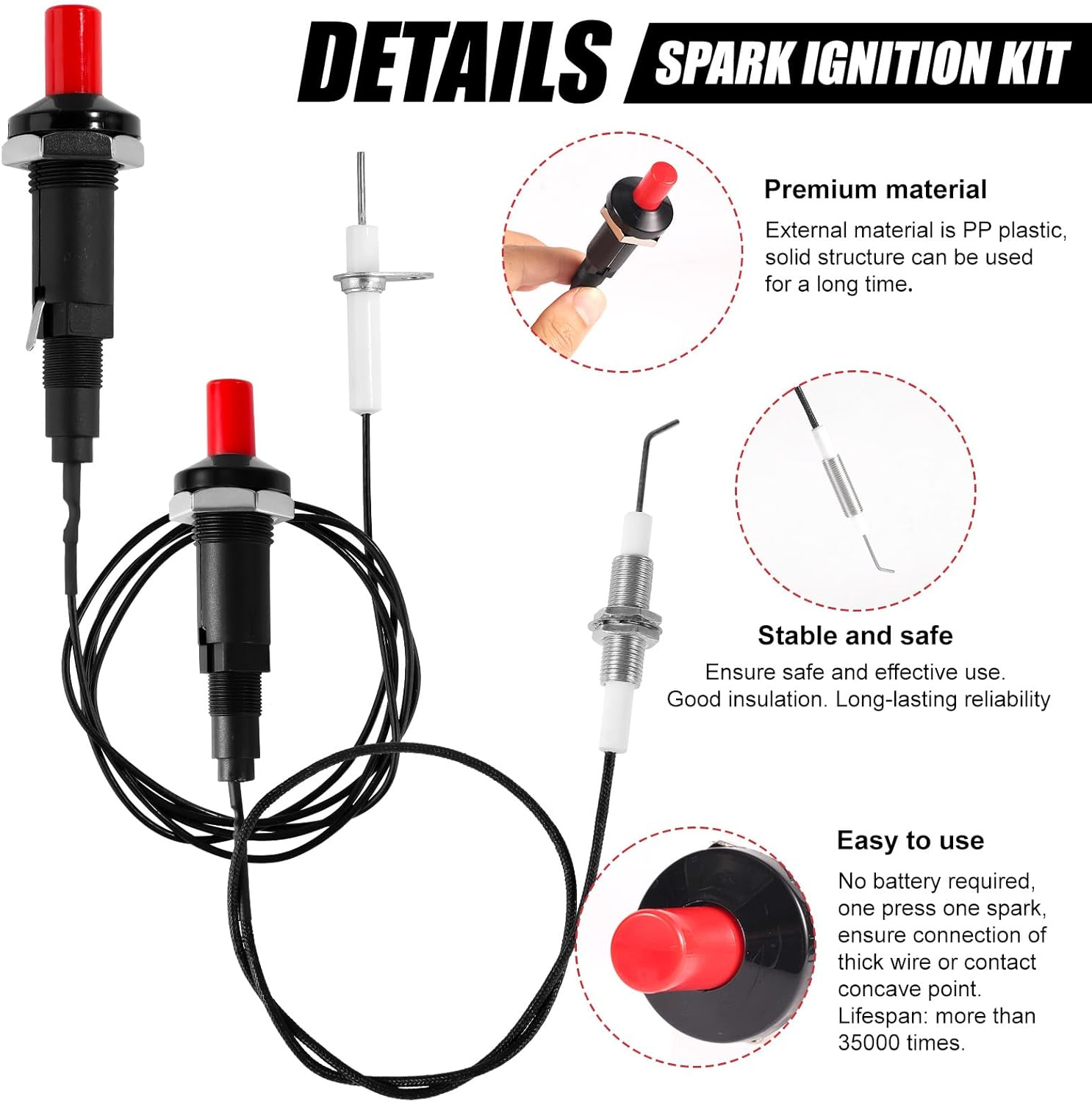 4Pcs Piezo Spark Igniter, Grill Igniter Replacement with Straight and Bent Needle Wire Spacer Nut for Gas Grill Barbecue Stove Kitchen image number 1