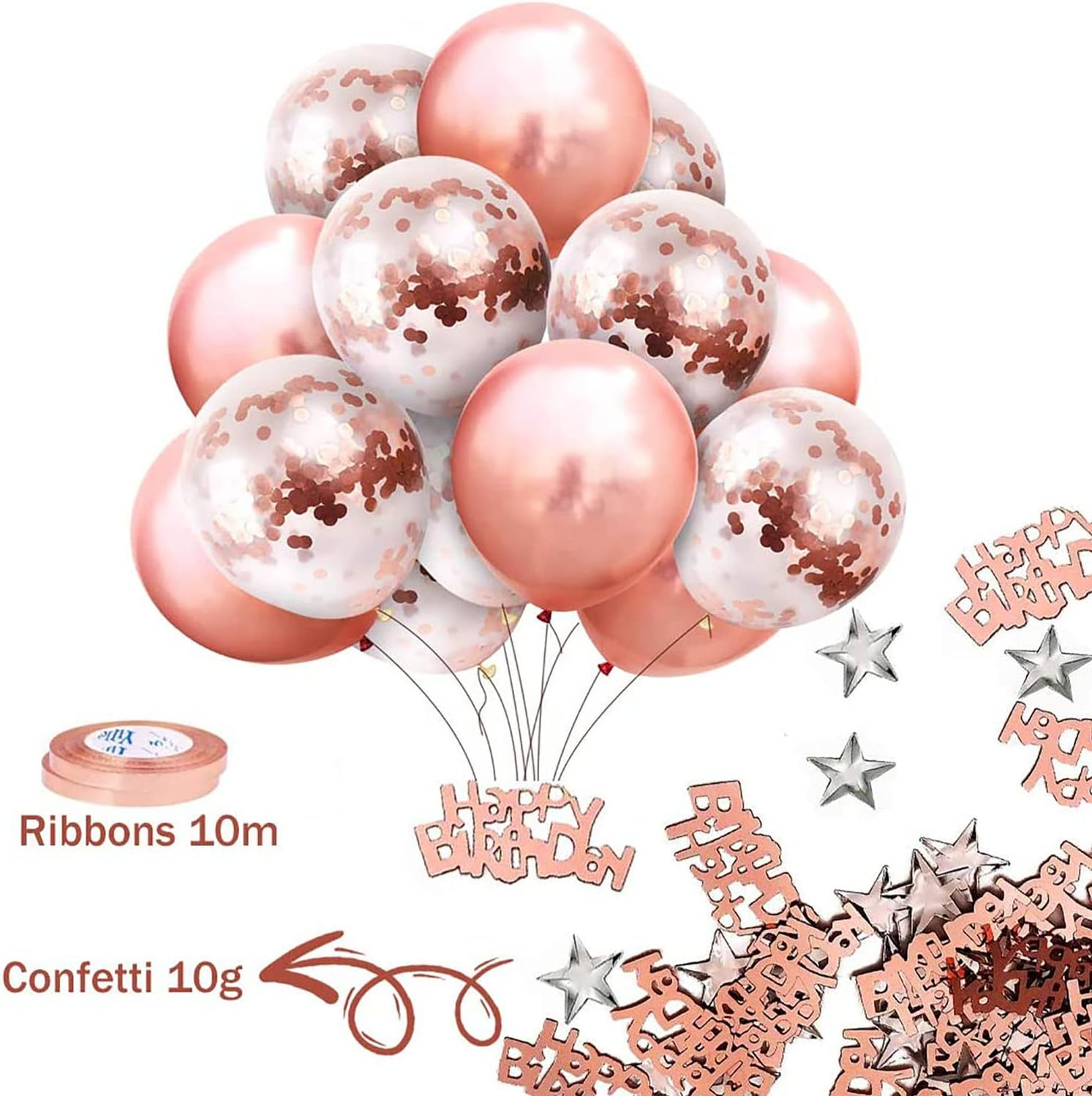 DAWNTREES Birthday Balloons for Girls, Birthday Decorations, Happy Birthday Party Banners, Rose Gold Tassel Curtains, Aluminum Foil Tablecloths, Heart-Shaped Star Foil Confetti Balloons.(Pink) image number 1