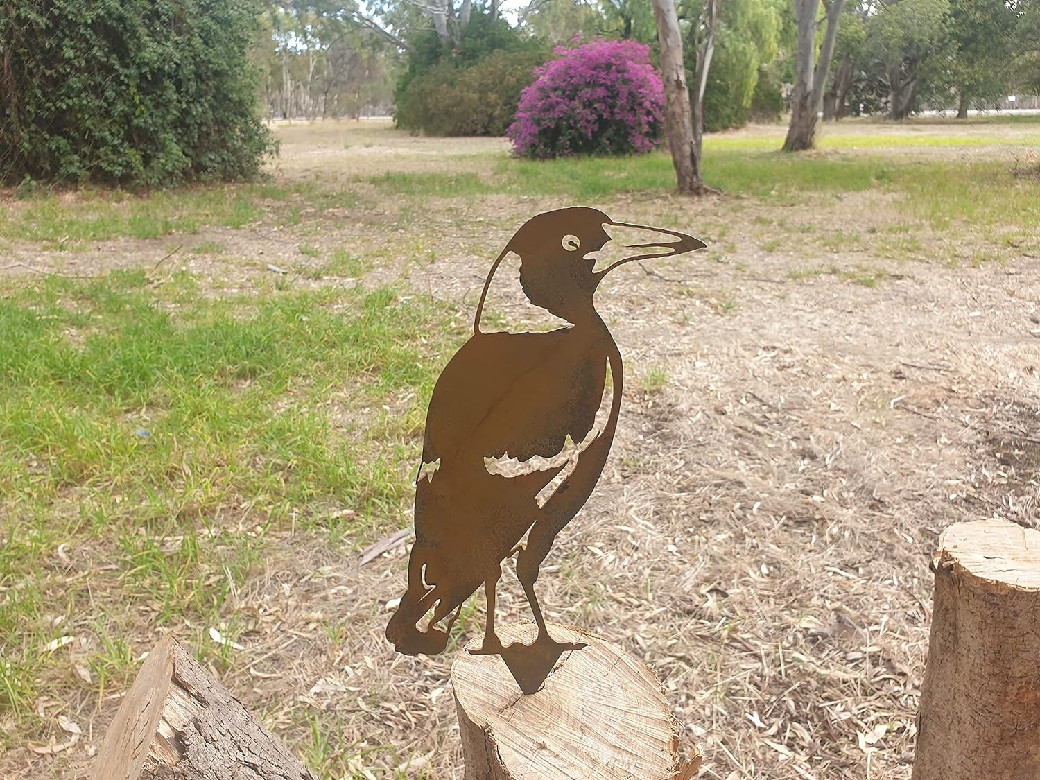 Magpie Standing Garden Stake - Australian Made Rusted Metal Garden Art image number 4