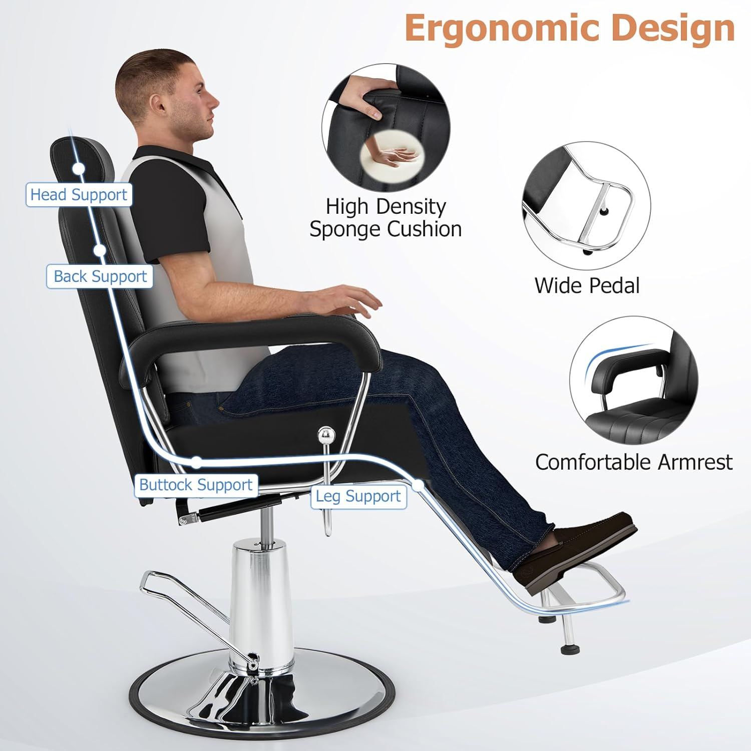 Costway Salon Chair, Hydraulic Barber Swivel Chair W/Adjustable Headrest & Reclining Backrest, Height Adjustment, Heavy Duty Hydraulic Pump, Beauty Hair Salon Equipment, Max Load Weight 150 KG