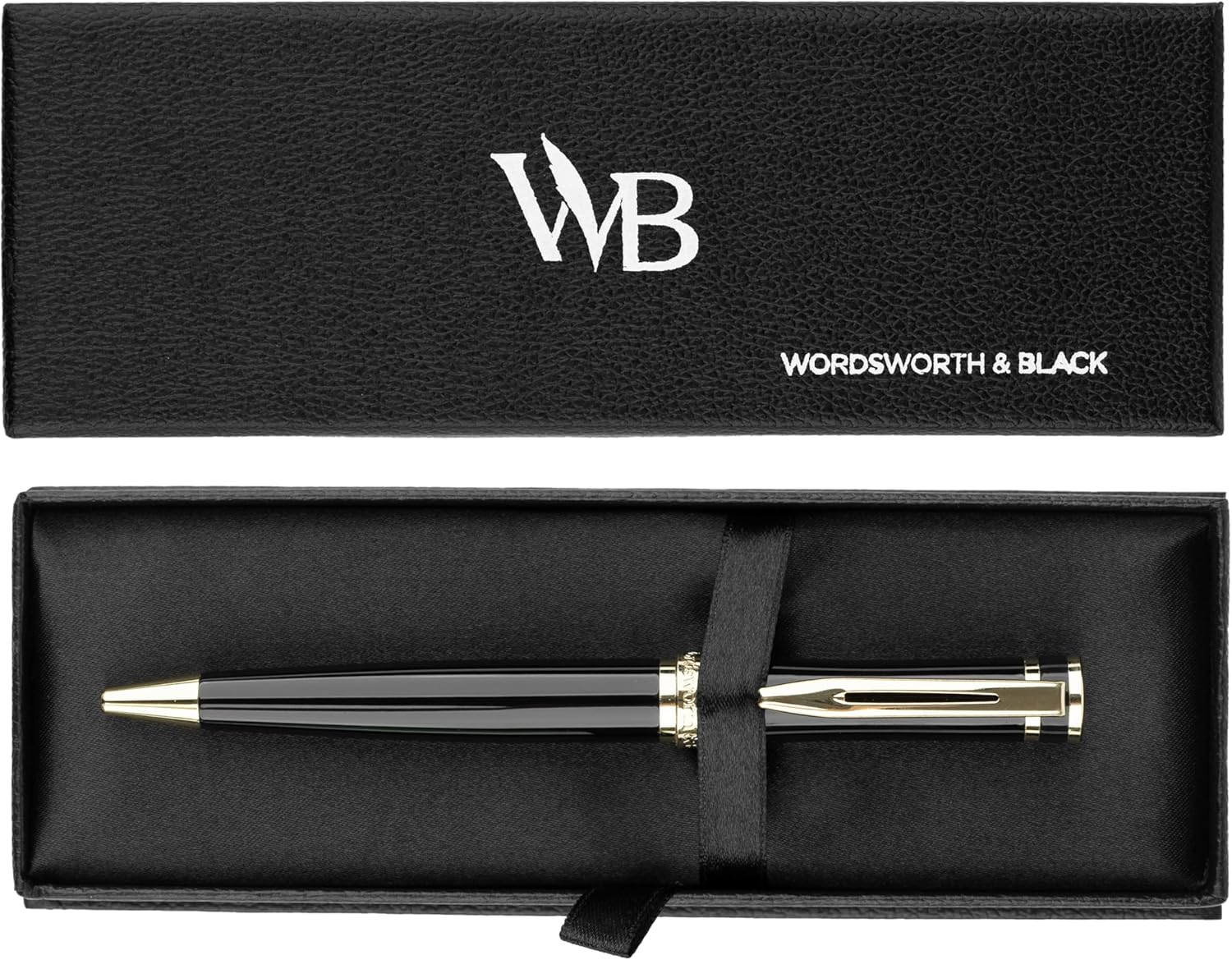 Wordsworth and Black Luxury Ballpoint Pen Set - Black Lacquer 24K Gold Finish, Refillable Fine Point, Elegant Men & Women, Includes Ink Refill, Nice Pens for Work image number 2