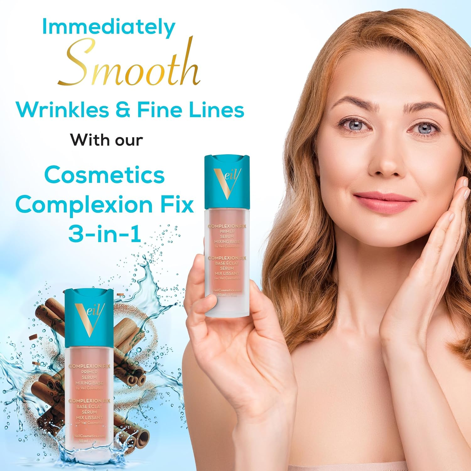 Veil Cosmetics Sunset Light 3-In-1 Primer Serum Mixing Base | Anti-Aging | Oil Free| Paraben Free | Vegan & Cruelty Free