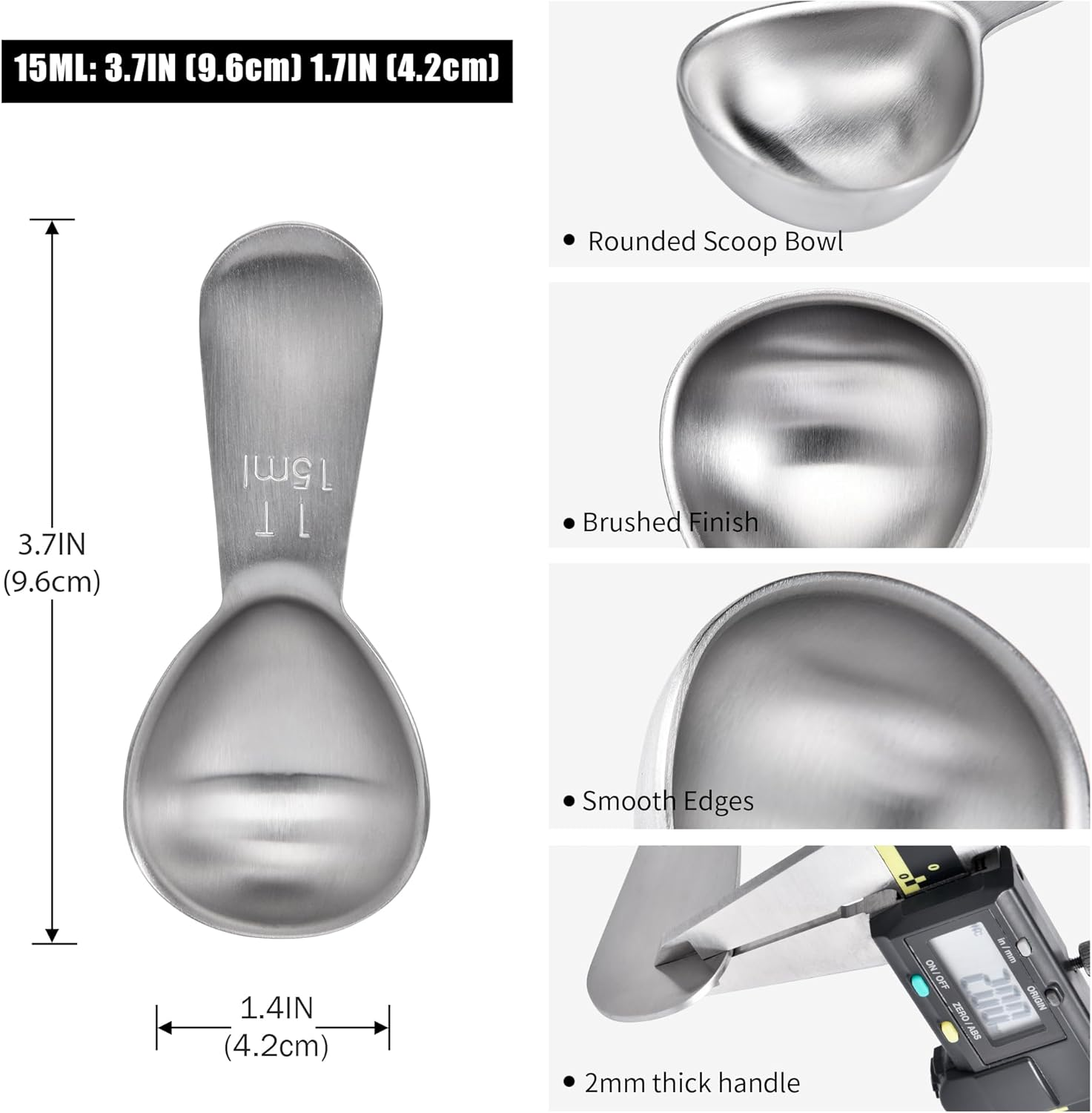 Doosu 1 Tablespoon Coffee Scoop - 18/8 Stainless Steel Heavy Duty Measuring Spoon with Short Handle, Food Grade Metal Tbsp Scoop for Ground Coffee Beans Tea Sugar Powder (15Ml)