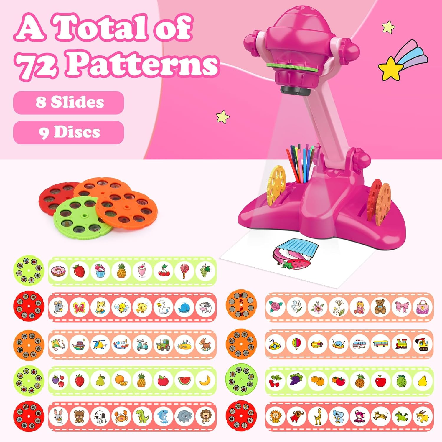 Drawing Projector for Kids, Art and Craft Kit, Toys for Girls Aged 3+, Including Colored Pencils, Crayons, Coloring Books 3+ Year Old Girls (Pink Drawing Kit V2) image number 1