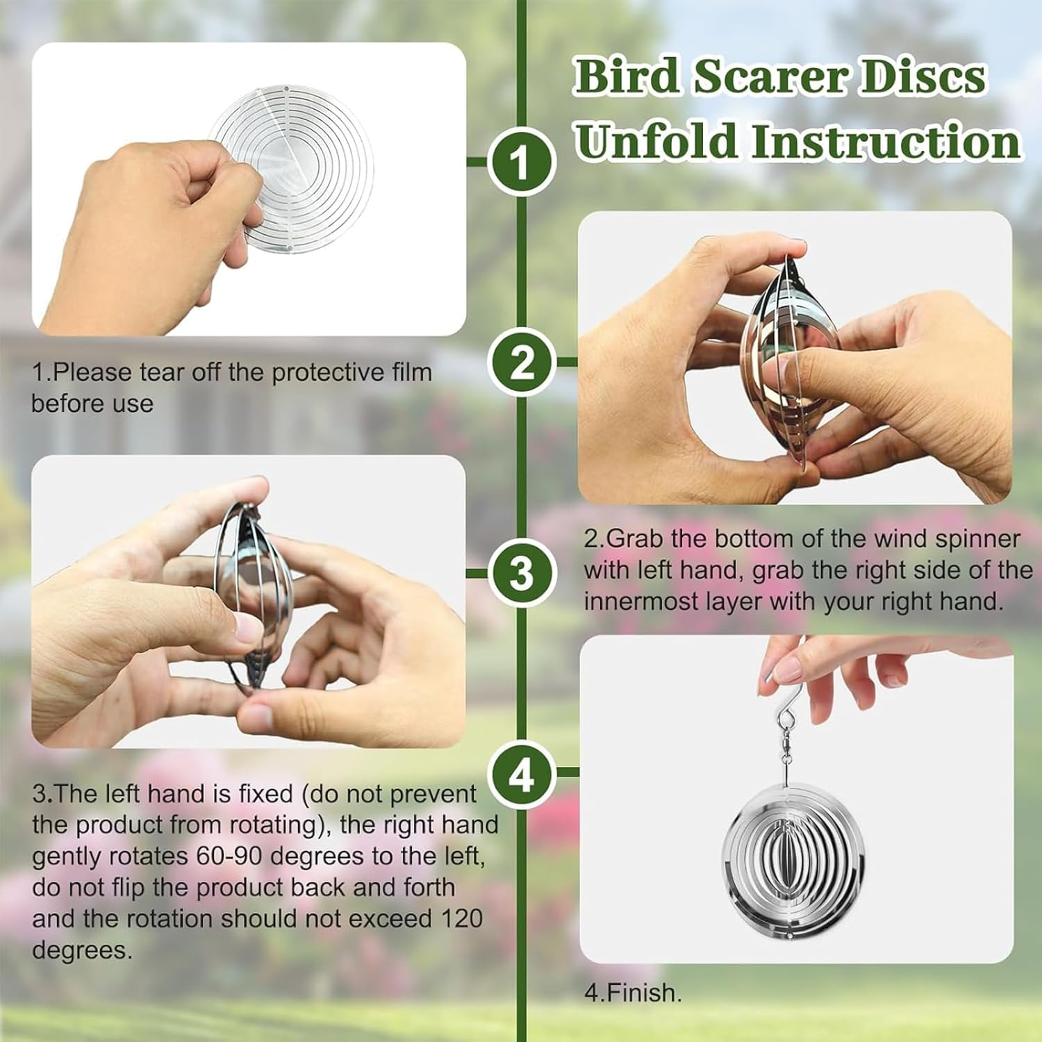 Bird Scare Devices, 9 Pack 3D Stainless Steel Reflective Bird Scare Discs, Sparkly Wind Spinners Outdoor Garden Decor, Keep All Birds Away Woodpeckers Pigeons from Your House Garden Boat Orchard (16) image number 6