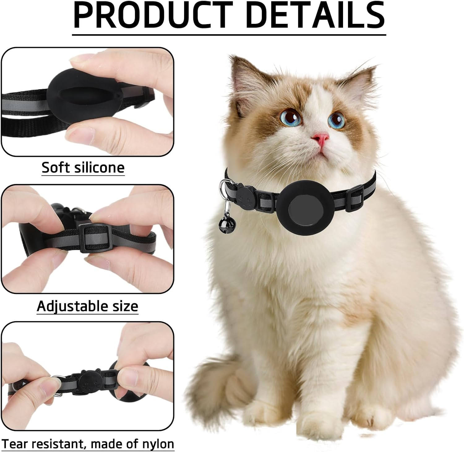 GPS Luminous Reflective Pet Cat Collar - Safety Buckle Collar anti Choke Comfortable and Secure Collar with Bell Anti-Lost Nylon Adjustable Size image number 2