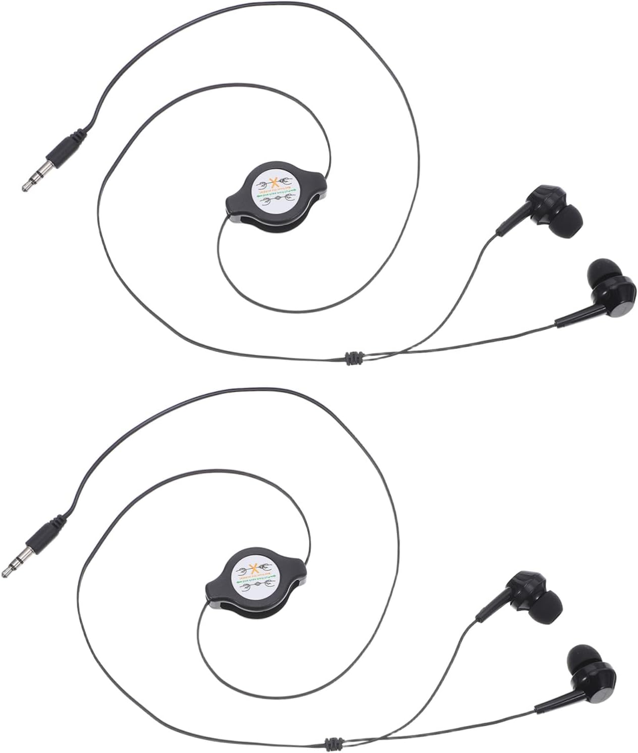 TOBBOMEY 2Pcs Retractable In-Ear Earbuds Wired Earphones with Twin-Pull Cable Stable Fit and Portable Design for Travel Gym Office Home Black Headphones image number 4