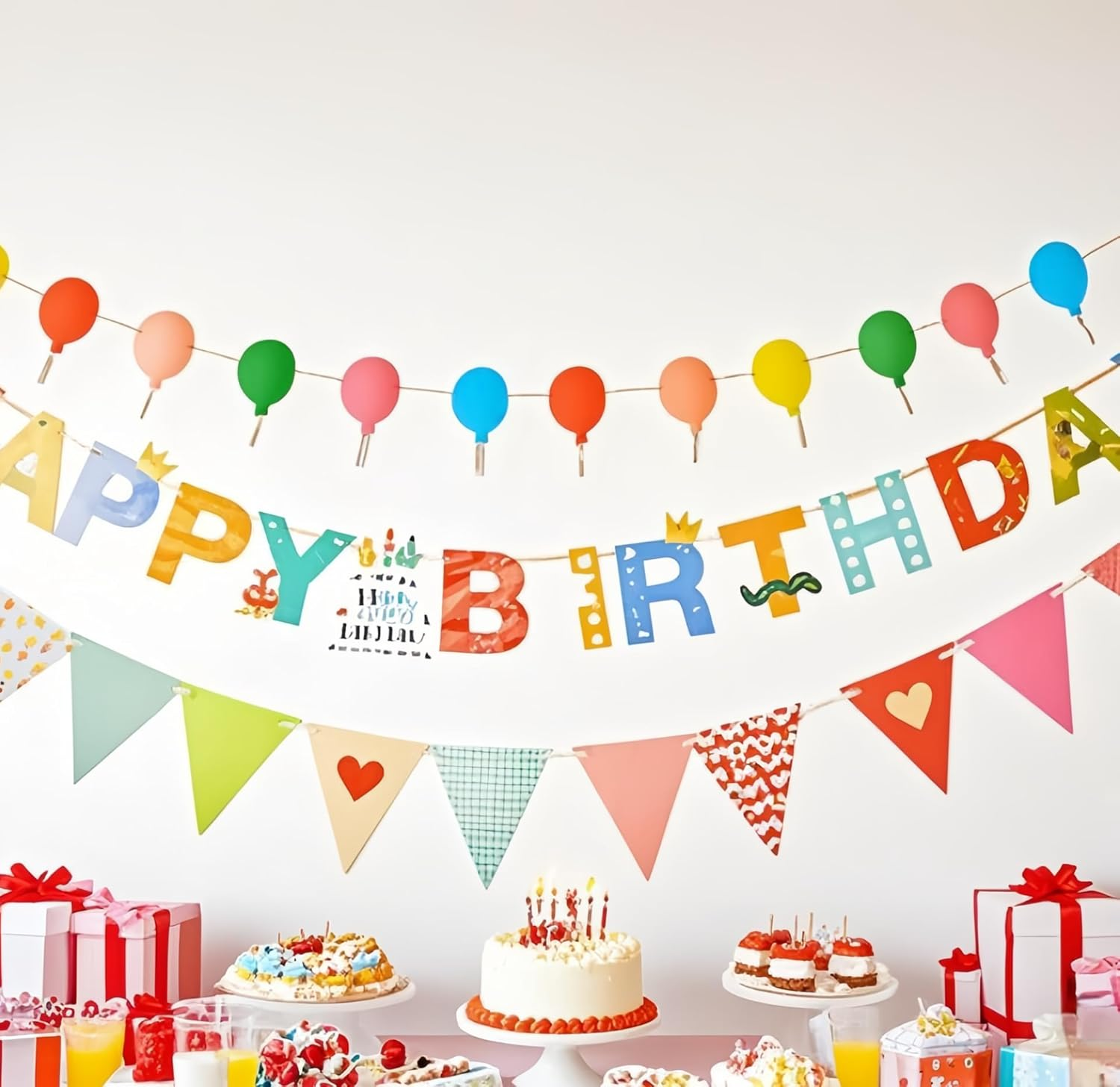 Virellisee Happy Birthday Banner,Princess Party Decoration for Girls Kids Birthday,Party Decorations Triangle Bunting Pennant Flag(Colourful) image number 4