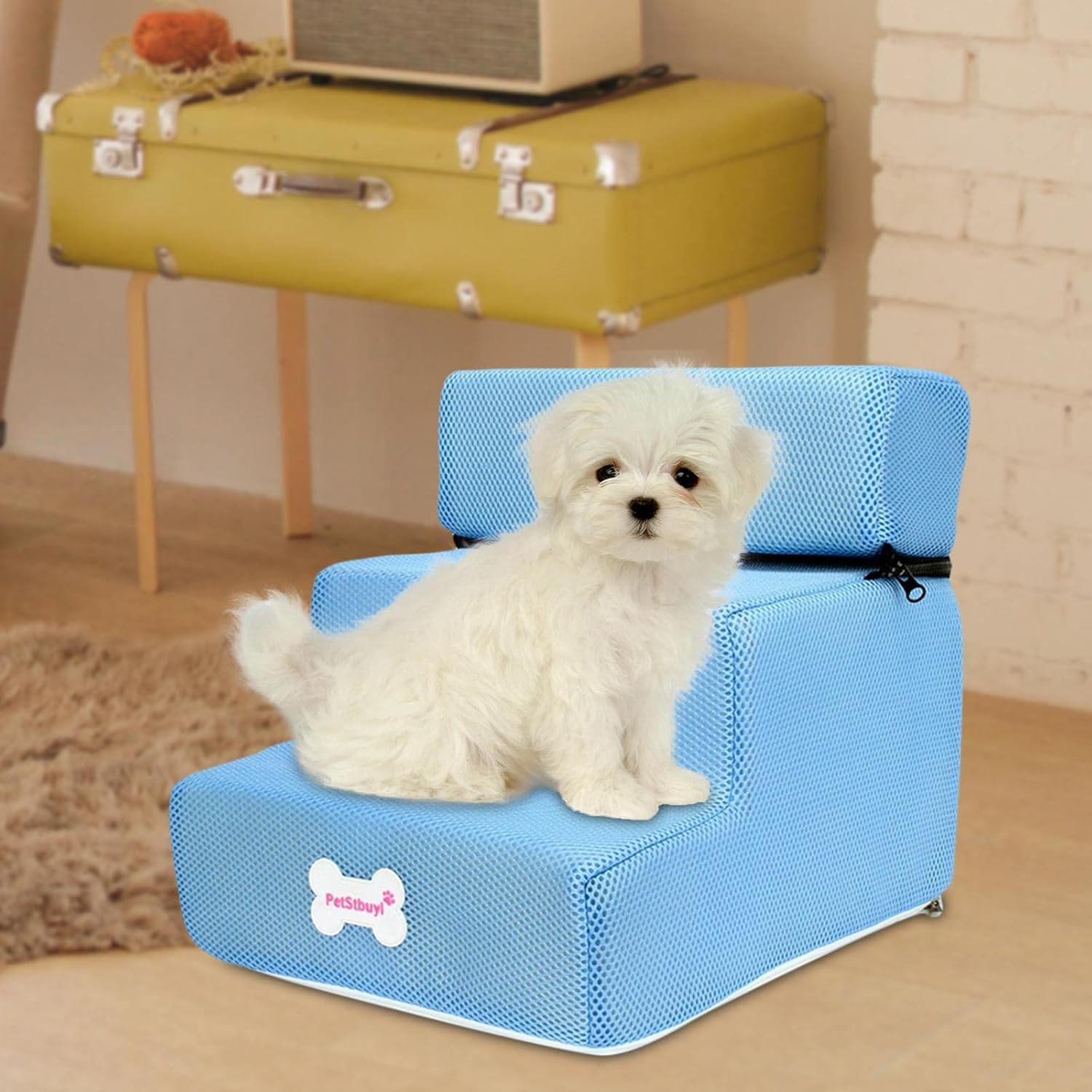 B Baosity Portable Cat Ramp Ladder Washable Dog Stairs Steps for Sofa Couch Pet Kitten Kitty, Blue