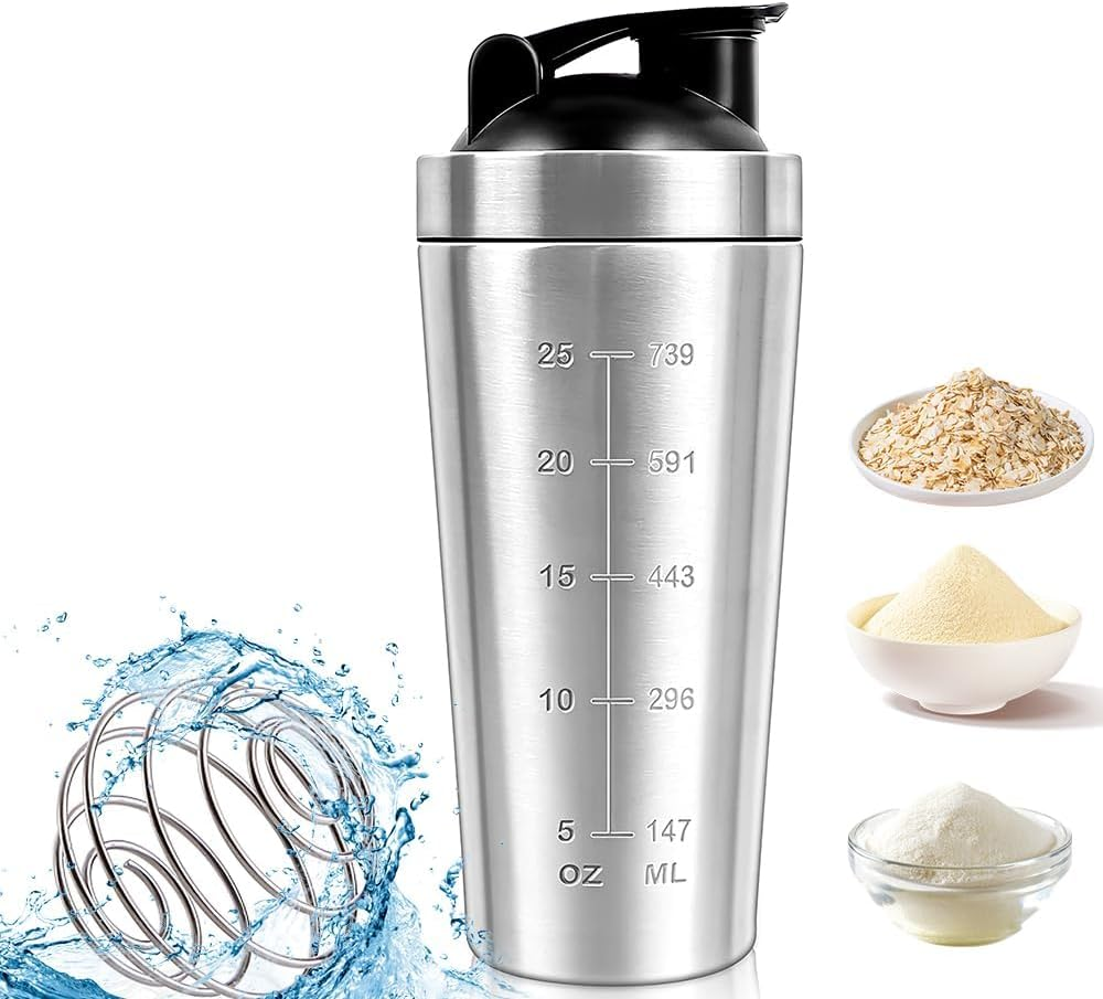 Protein Shaker Bottle 750Ml, Stainless Steel Protein Shaker with Mixball, Leak Proof Metal Shakers, Protein Mixer Shaker Cup, BPA Free Fitness Bottle Shakers image number 3