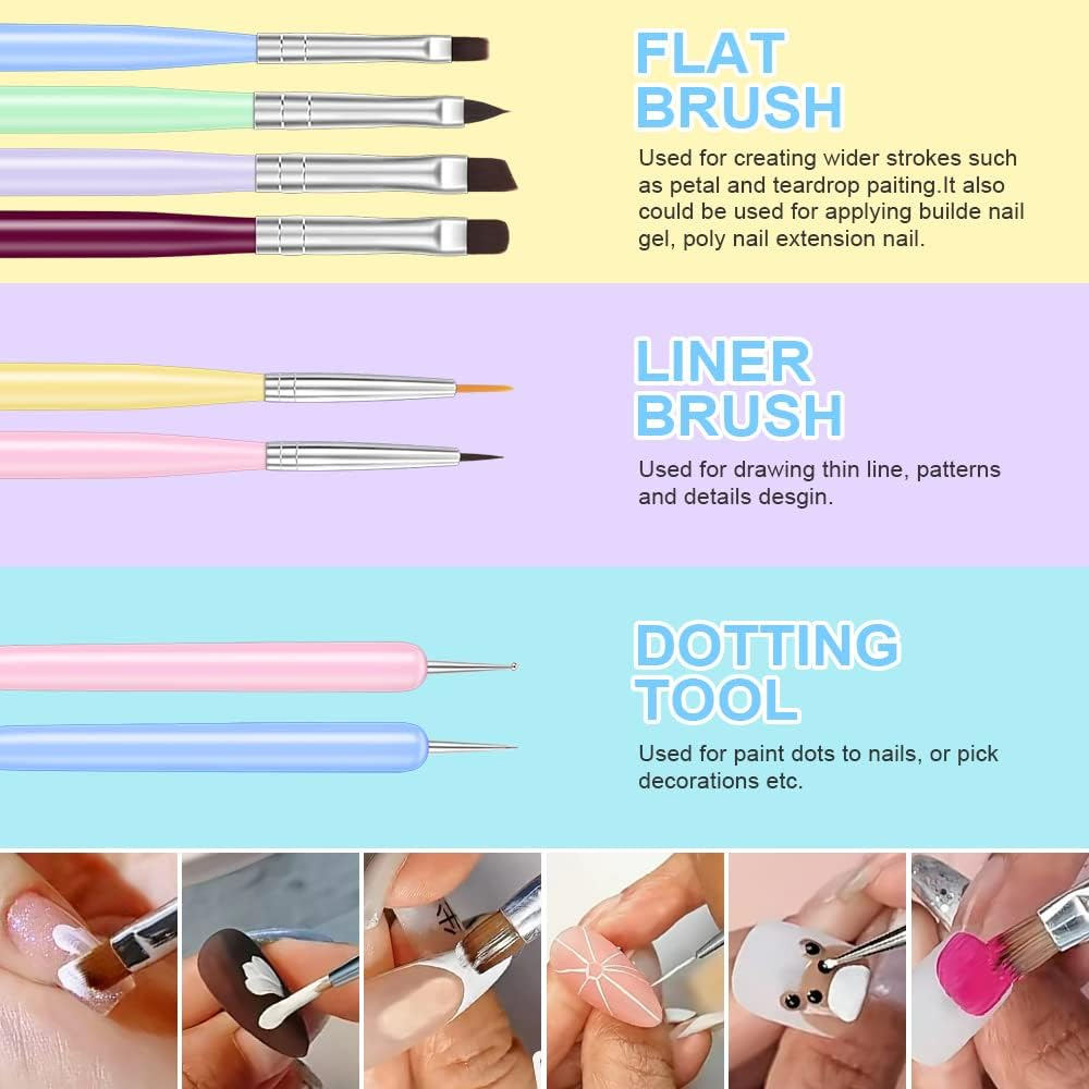 URAQT Nail Art Brushes Set, 6PCS Acrylic Nail Brush, Nail Art Pens Double Ended Nail Dotting Tools, Professional Manicure Drill Drawing Brush Nail Art Tools for DIY Nail Art Designs image number 5