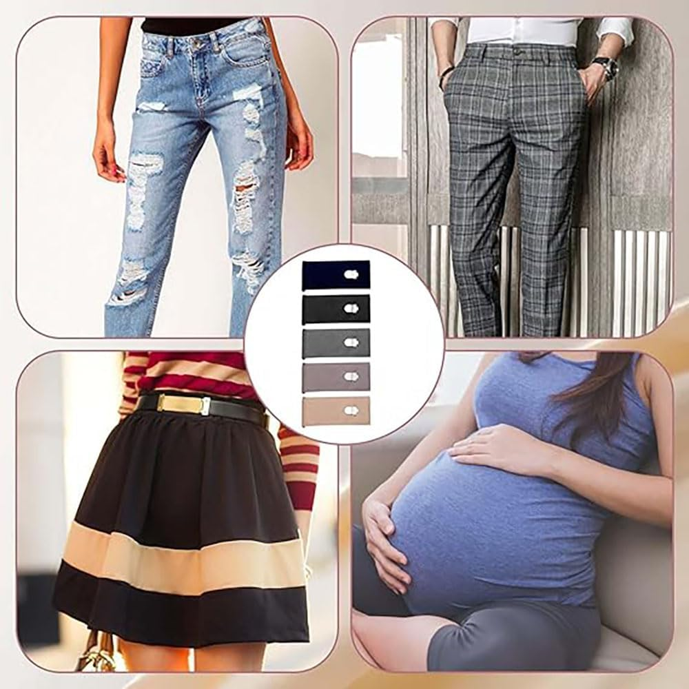 10PCS Adjustable Pants Waist Extenders with Metal Hook, Durable Waistband Expander for Men & Women, Pregnancy Belly, Weight Fluctuation, Comfortable Pant Size Extender image number 5