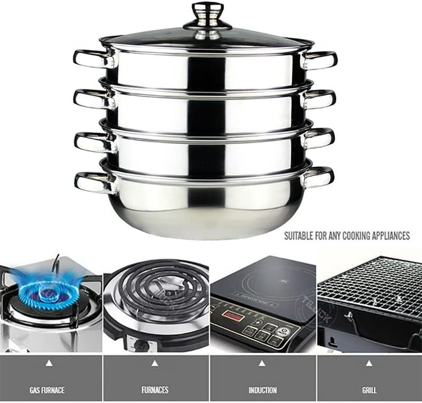 LEDON 4/5 Tier Stainless Steel Steamer Meat Vegetable Cooking Steam 28Cm Pot Cookware Stackable Cookware for Healthy Cooking, Stock Making & Meal Prep (5 Tier) image number 6