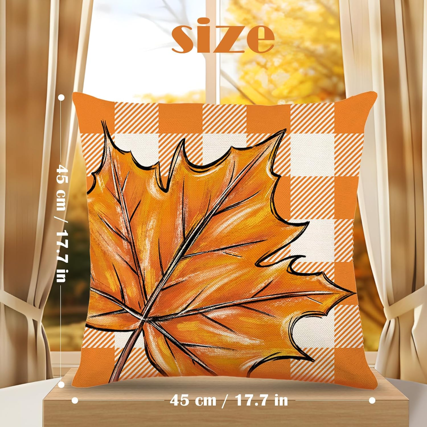 Bigqin 4 Pack Fall Throw Pillow Covers 45X45Cm/18 X18, Maple Leaf Cushion Cover Orange Home Decor Pumpkin Cushion Covers, Pumpkin Home and Halloween Decorations image number 5