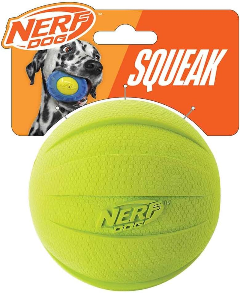 Nerf Dog Classic Ball Dog Toy with Interactive Squeaker, Lightweight, Durable and Water Resistant, 3.8 Inches, for Medium/Large Breeds, Two Pack, Green and Red