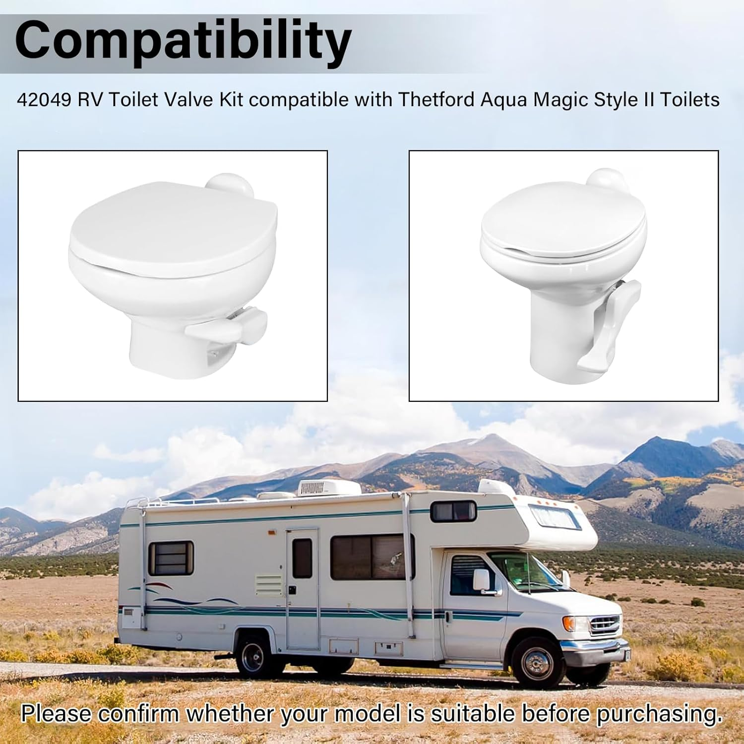 42049 New Upgraded Water Valve Style II Kit for Thetford Aqua Magic Style II Toilets with Closet Flange Seal image number 1