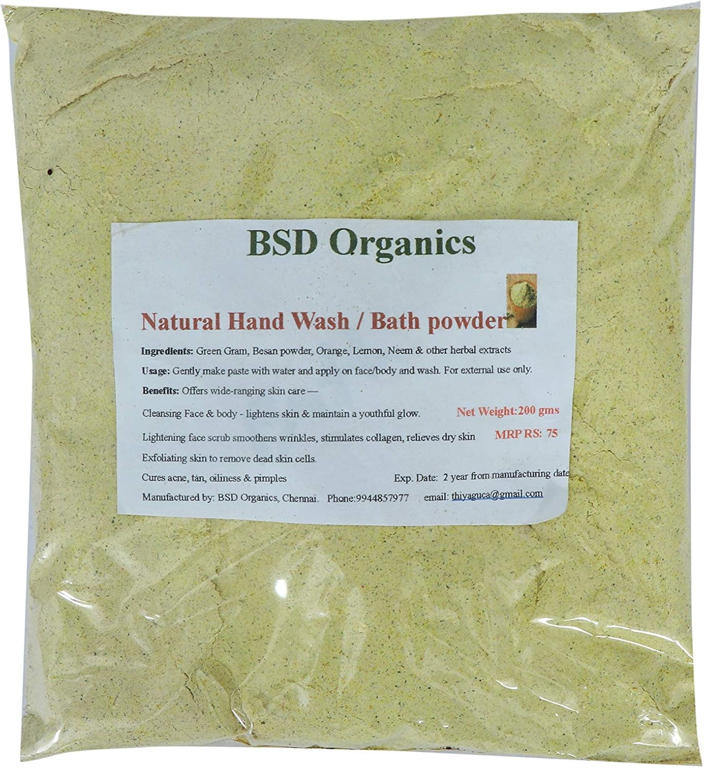 BSD Organics Natural Herbal Hand Wash Powder - 200 Gms