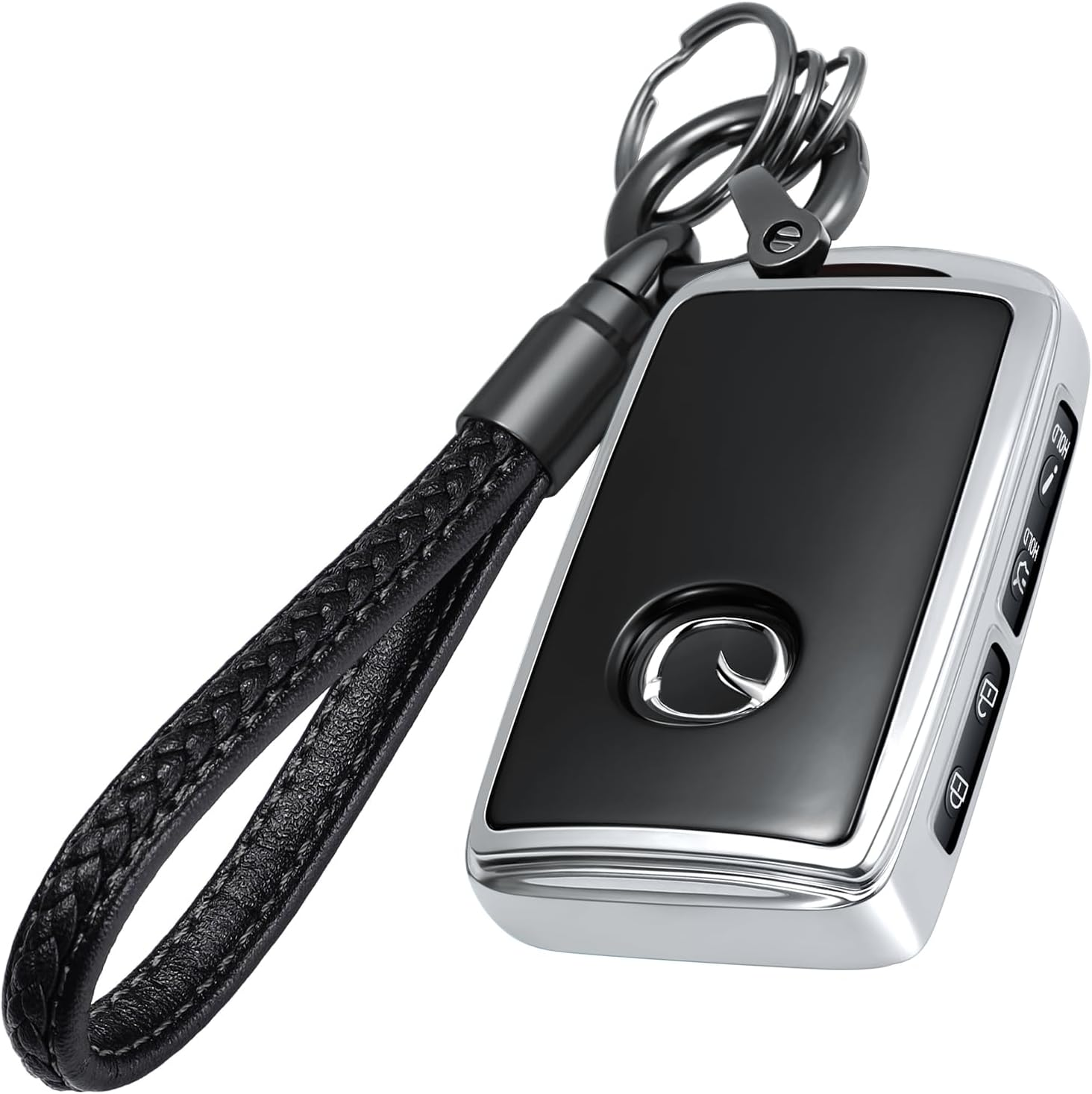 Lcyam Key Fob Cover Case with Leather Key Holder Keychain for Mazda 2024 2022 2023 3 6 CX-30 CX-5 Cx-9(Blue)