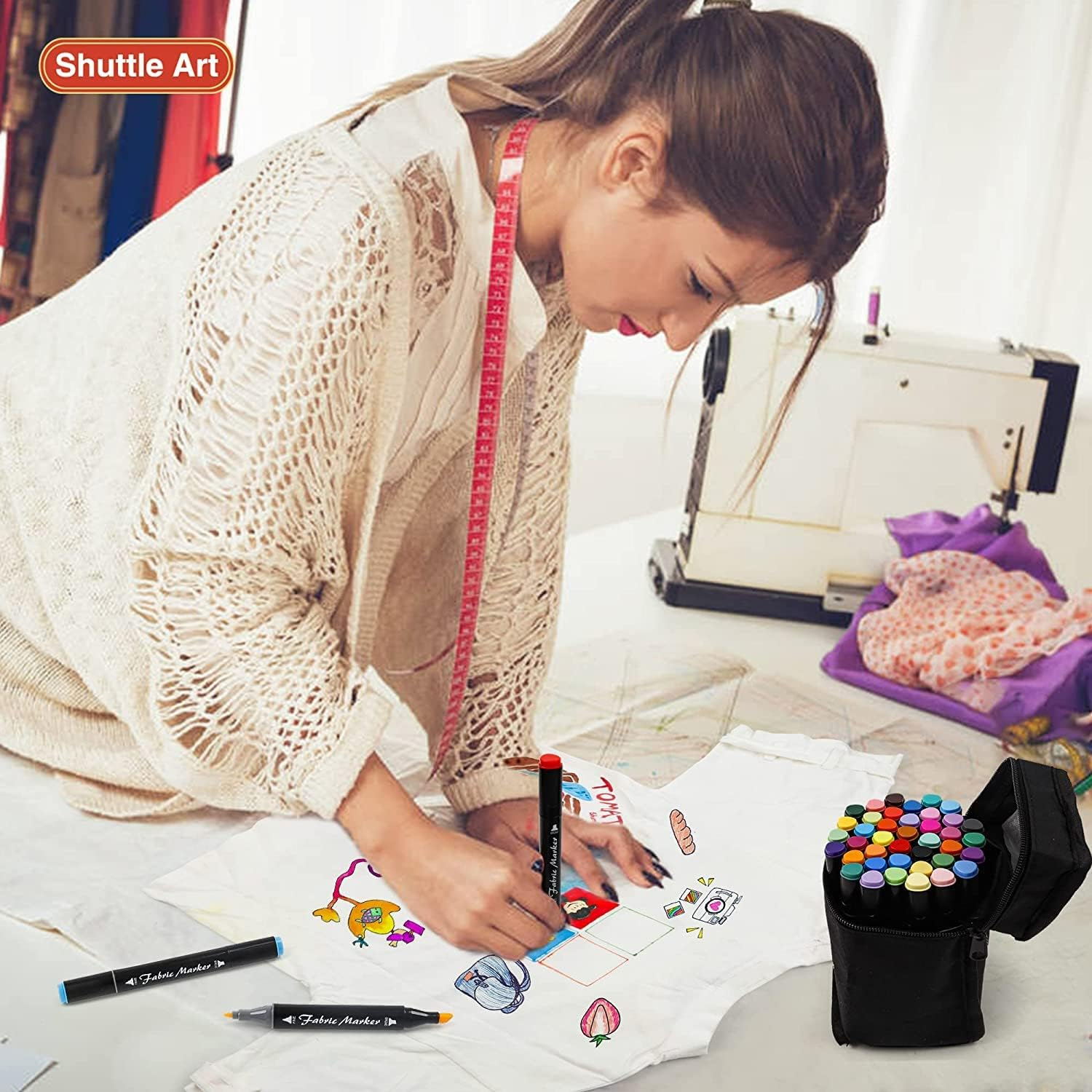 Shuttle Art Textile Pens Machine Washable, 40 Colours Textile Marker Set with Double Tips, Fabric Colouring Pens, Washable, Non-Toxic and Acid Free, Suitable for T-Shirts, Bags, Sports Shoes, Jeans image number 1