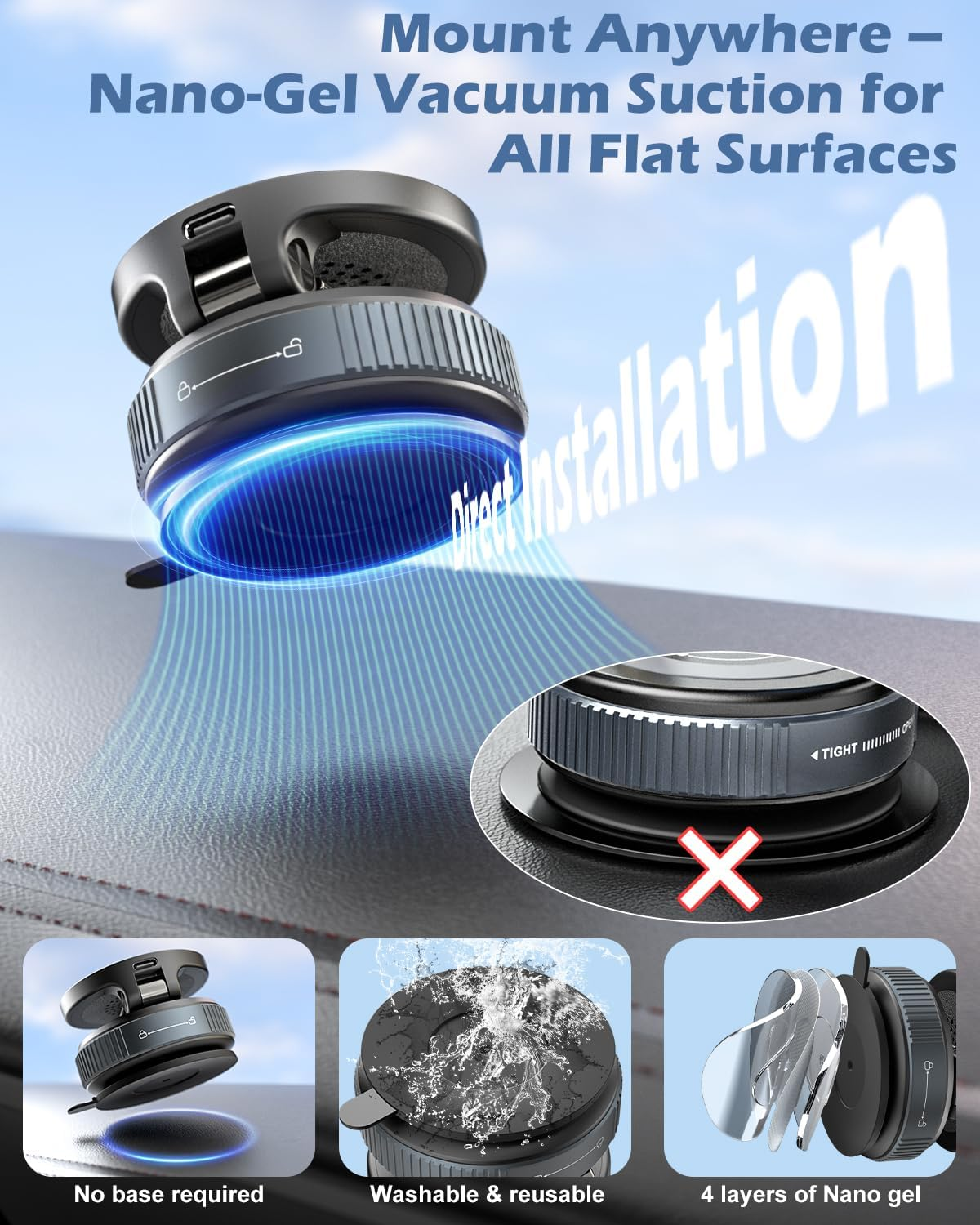 Cloudvalley 15W Magnetic Wireless Car Charger Mount, Nano Gel Vacuum Suction Cup Phone Holder for Dashboard & Windshield, Foldable 360&deg; Adjustable Cell Phone Charging Stand Compatible with Magsafe image number 5