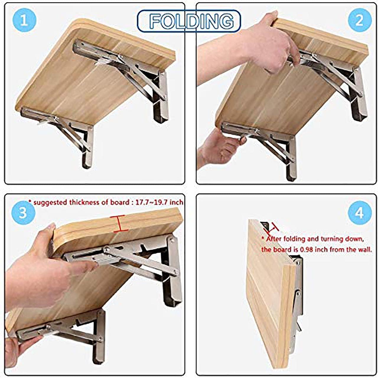 Folding Shelf Brackets,2 Pcs Shelf Brackets,L Brackets for Shelves,Floating Shelf Bracket,Metal Shelf Brackets on Wall,304 Stainless Steel L Type.(304 Folding Shelf Brackets 14&ldquo;) image number 3