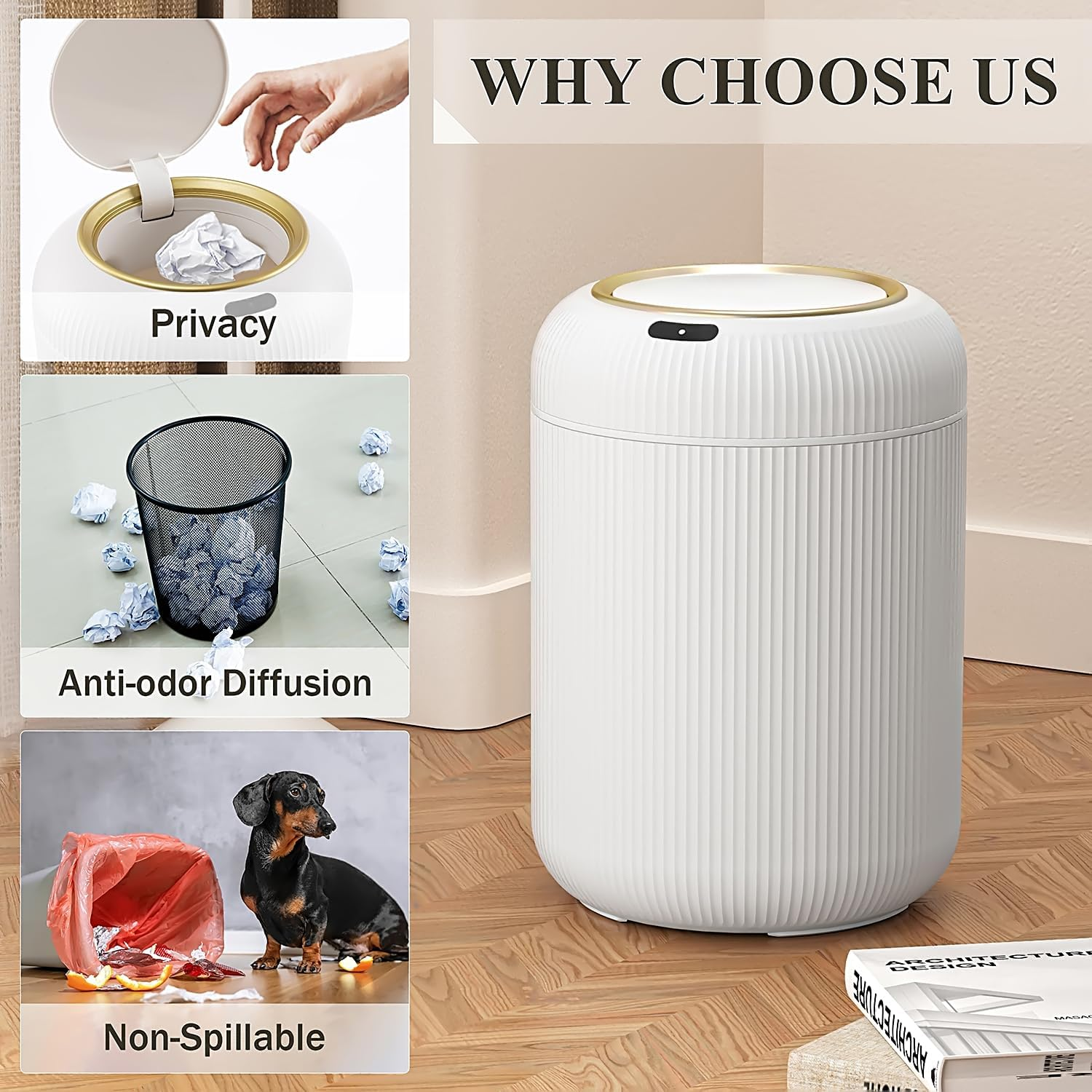 ​Cyperever Kitchen Bin & Bathroom Bin with Sensor - 3 Gallon/11L Automatic Touchless Rubbish Bin, Smart Trash Can with Lid for Office/Bedroom, Small Garbage Bin (White)​​ (Standard) image number 3