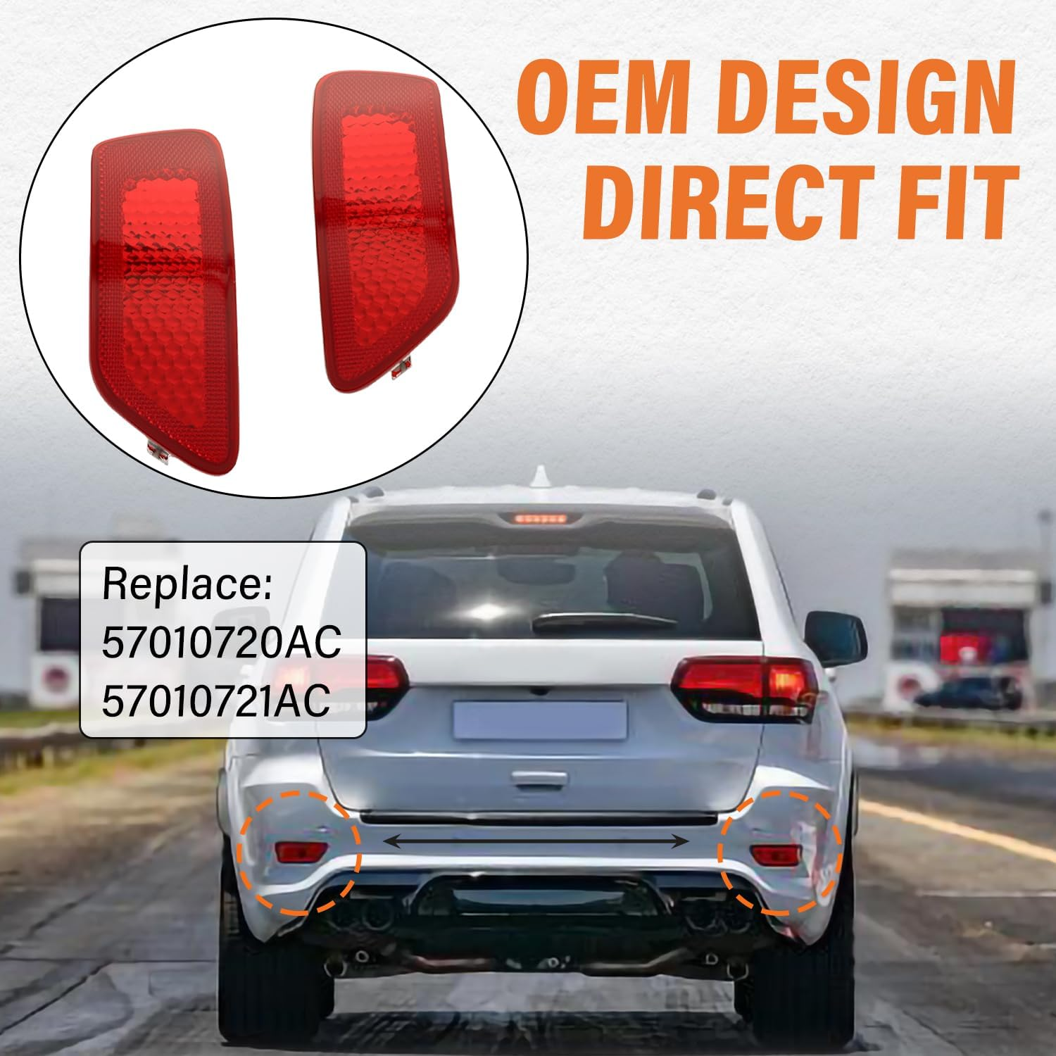 Rear Bumper Reflector Light Lamp Compatible with Jeep Grand Cherokee 2012-2018, Patriot 2013-2017, Dodge Journey 2012-2020, Back Bumper Reflectors Replace 57010721AC, 57010720AC (Red)