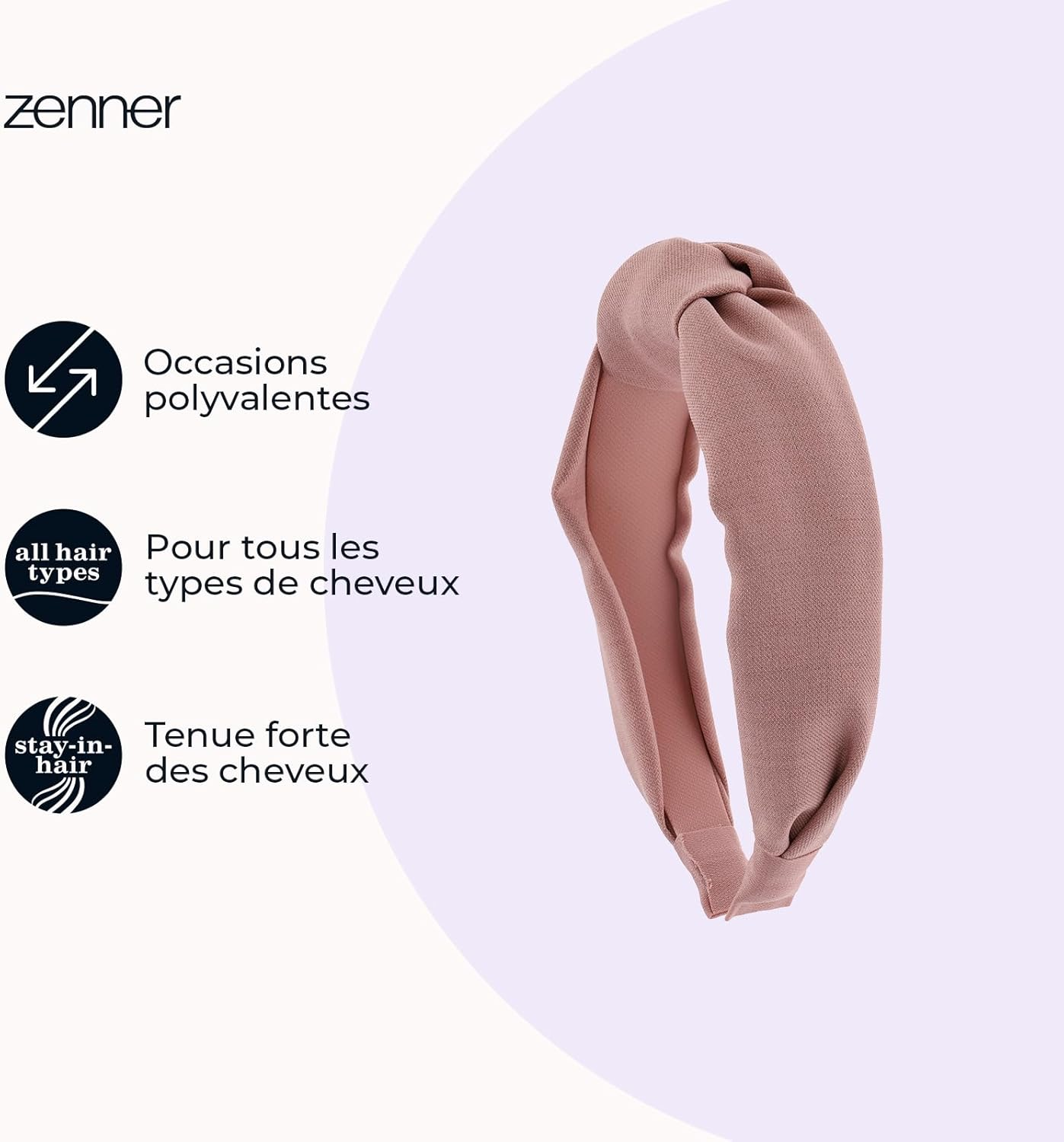 Zenner Knotted Headband Pink - Soft Twist Headband Made of Lightweight Fabric - Comfortable Fit for Everyday Use - Textured Detail for Stylish Looks image number 2