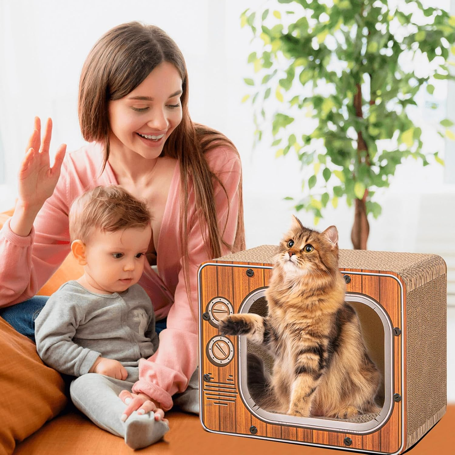 PETCUTE Cat Scratching Boards, 3-In-1 Cat Scratching Box Made of Corrugated Cardboard with Non-Slip Base, Corrugated Cardboard Cat Tree House, Recyclable Scratching Pad, Cat Scratching Mat for Indoor image number 3