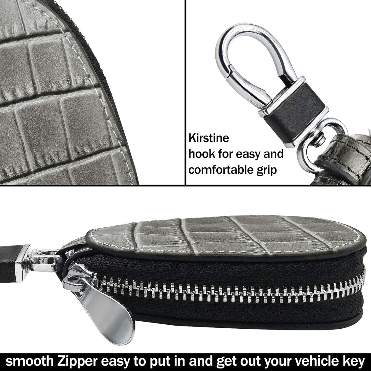 Luckycoin Universal Hanging Waist Crocodile Pattern Leather Car Key Fob Case Crocodile Pattern Car Key Holder with Hook,Key Fob Cover Car Key Fob Protector Key Holder Case,Key Chain image number 2