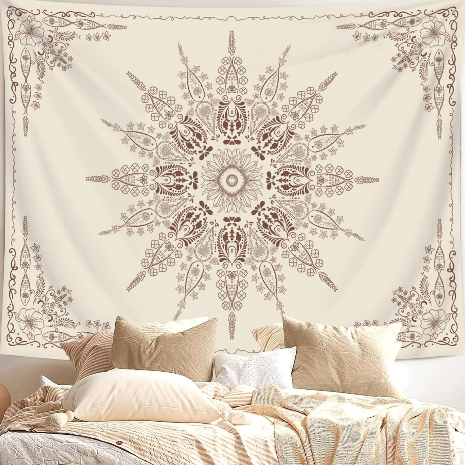Psychedelic Astrology Tapestry Sun and Moon Wall Hanging Blanket Aesthetic Black and White Wall Tapestry for Living Room Bedroom Home Decor (53&lsquo;&rsquo;X61'', Black and Gold)