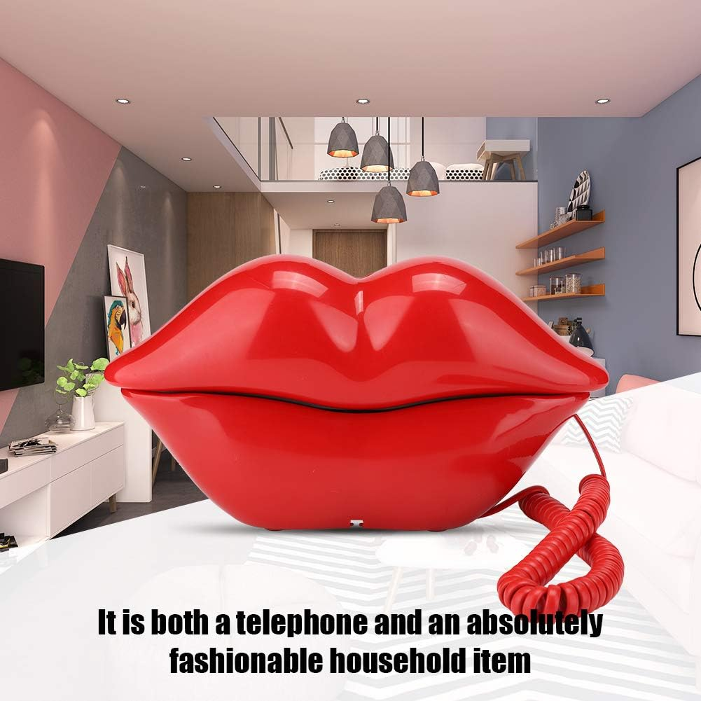 Funny Lip Telephone, Rose Red Mouth Corded Landline with Number Storage Function, Desktop Fixed Telephone for Office Home Decoration, Ideal Gift - Red image number 6