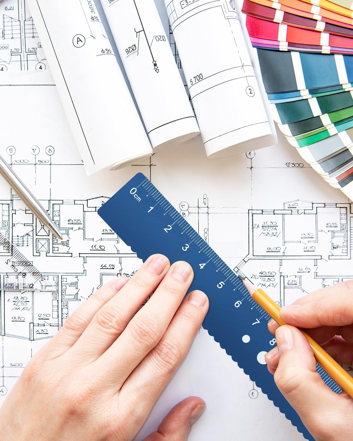 WADY 4 Pcs Metal Ruler, Triangular Scale Ruler Set, Metal Protractor, Aluminum Ruler, School Office Supplies, Precision Kit and Clear Markings,Long-Lasting Durability,For Most Your Measurement Needs image number 5