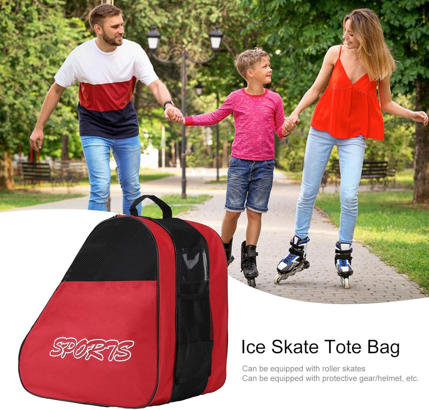 Inline Skate Bag | Inline Skate Tote Bag for Roller Skating,Oxford Cloth Shoes Carrier Pouch Organizer for Child, Teenager, Kids, Adult - Red image number 3