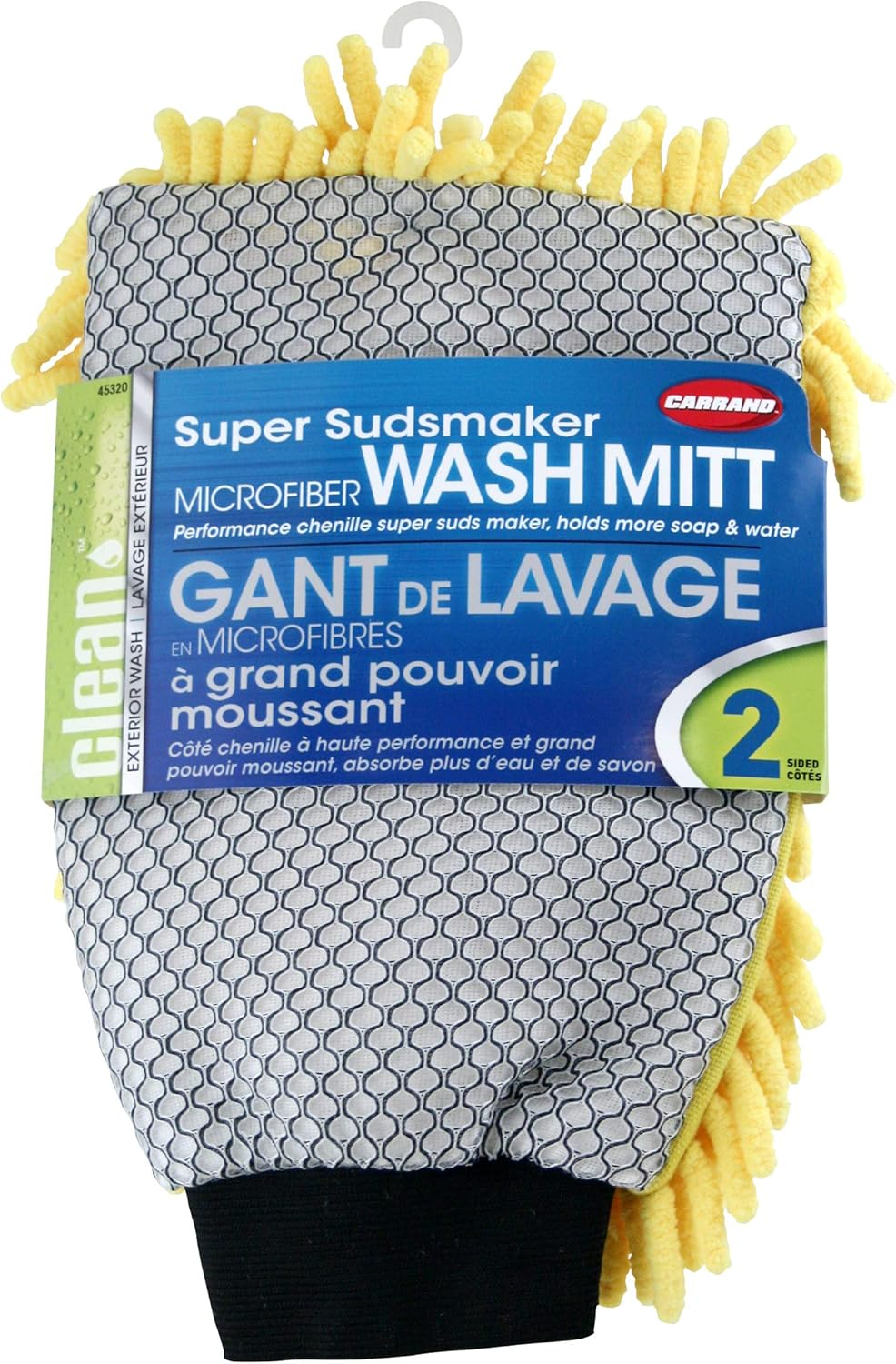 Carrand 45320 Microfiber Suds Maker Long Chenille Wash Mitt, Yellow image number 1