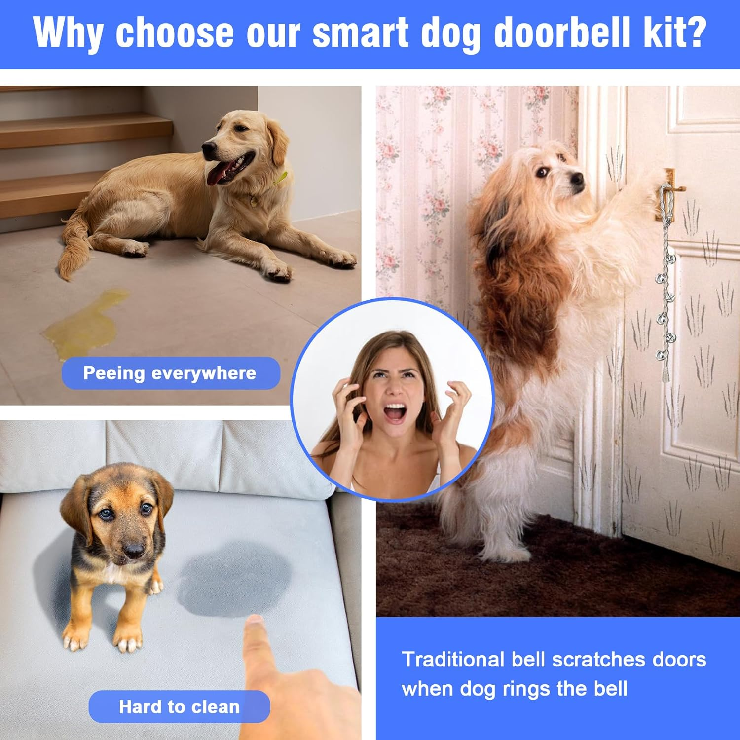 DAYTECH Smart Dog Door Bell Wireless Puppy Doorbell for Potty Training, Dog Bells to Go Outside, Bell for Dogs to Ring to Go Potty, 3 Touch Buttons 1 Receiver image number 5