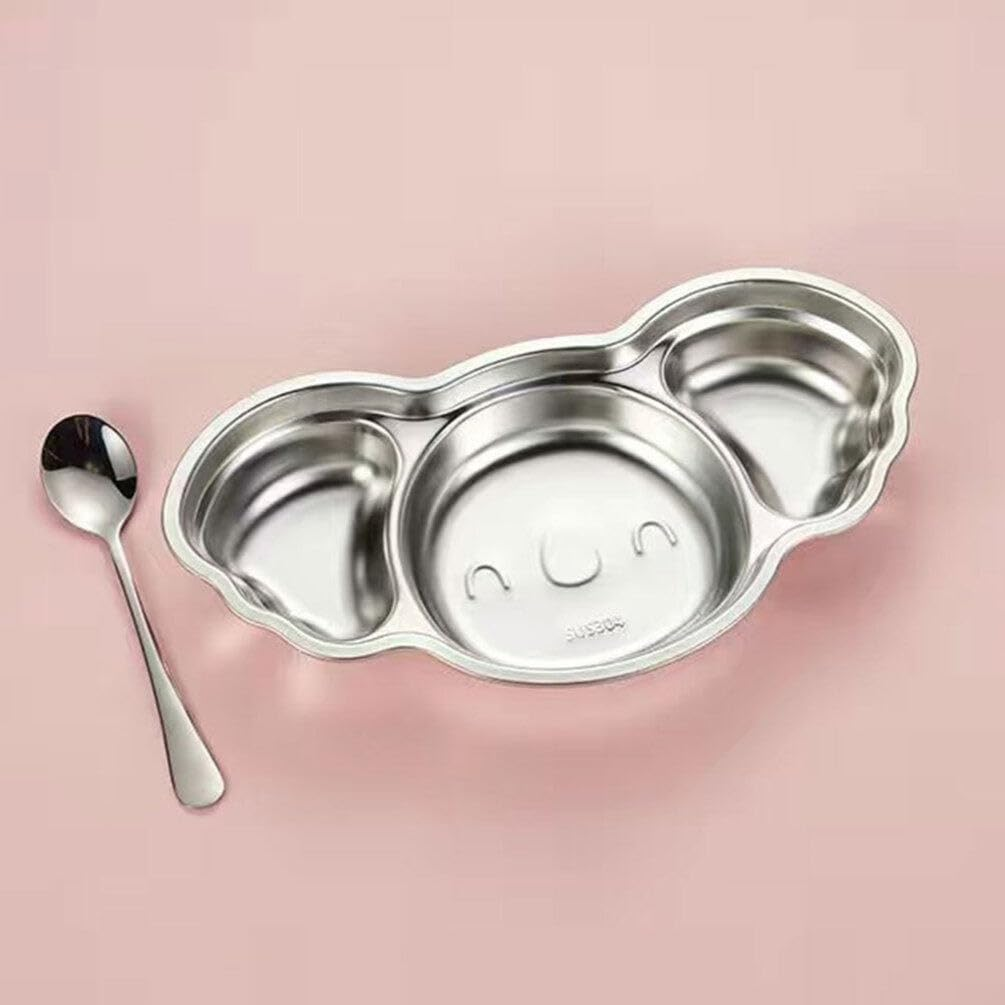 ​UPKOCH 304 Stainless Steel Divided Plates - 3-Section Koala Shape Food Tray for Toddlers, Dishwasher Safe & Spill-Proof (28.5Cm, Silver)​​ image number 3