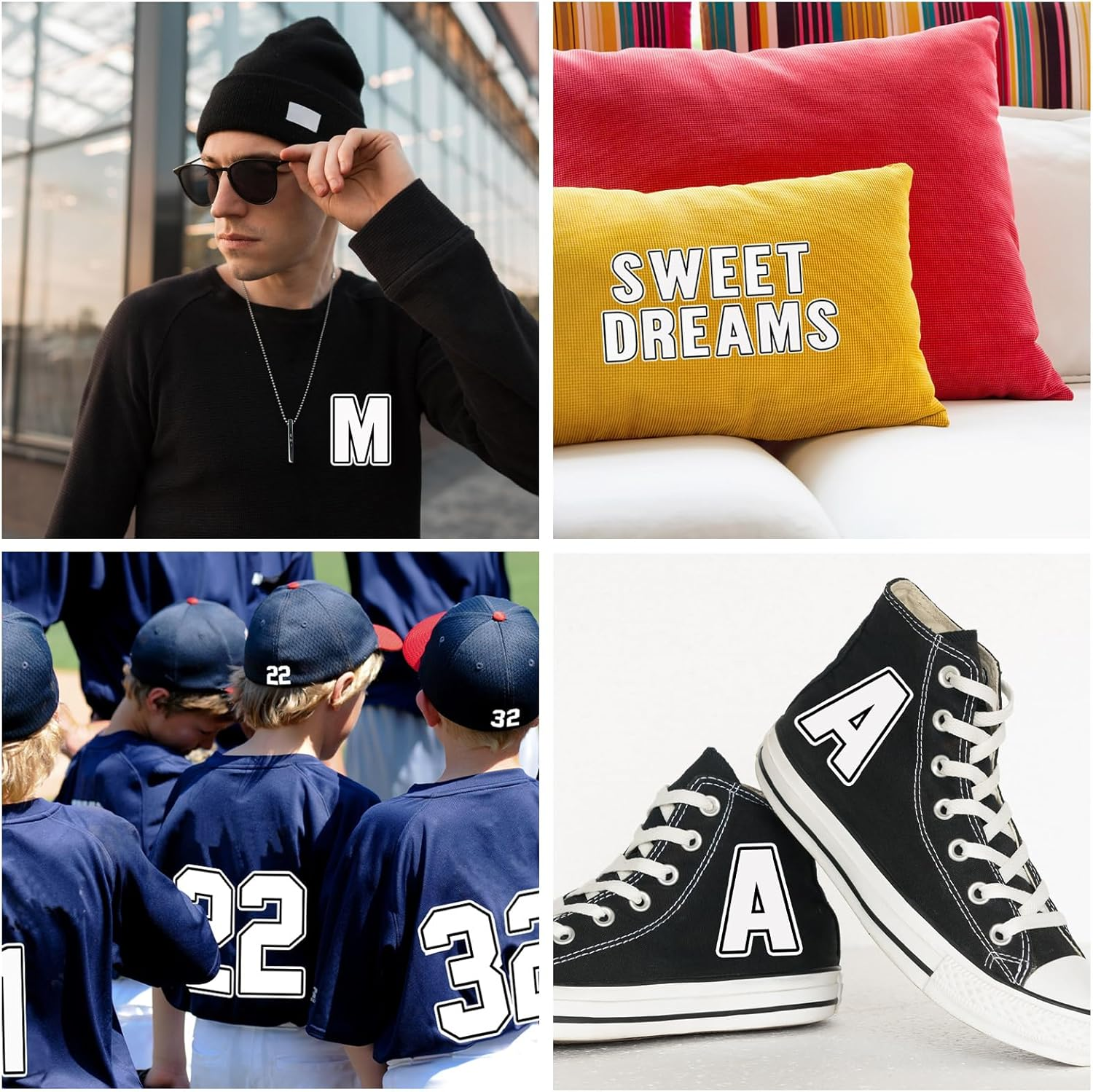 190 Pcs Iron on Letters Iron on Numbers Alphabets Fabric Stickers 8 Inch and 3 Inch Number Patches 2'' Heat Transfer Letters for Clothing DIY Crafts Sports Team Uniform(Border Style,White) image number 2