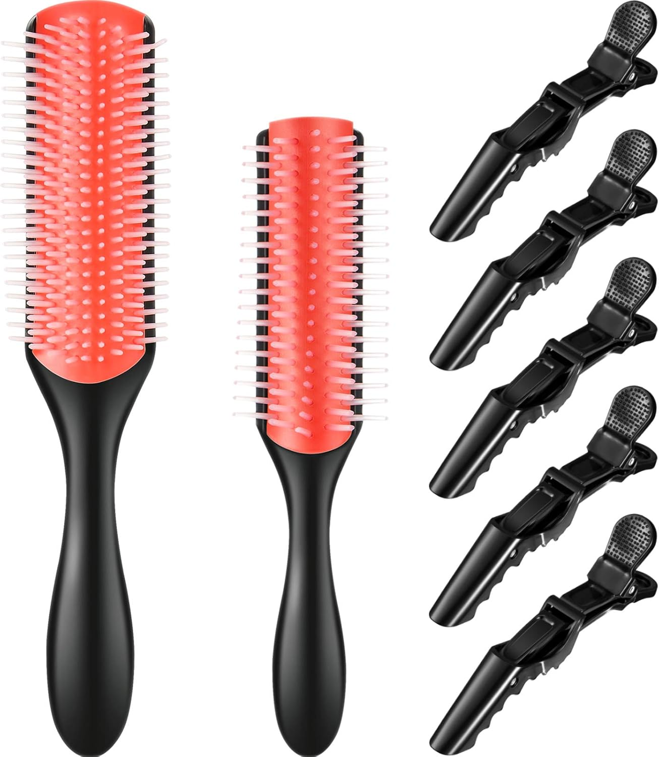 7-Piece Nylon Bristle Styling Set: Curly Hair Detangling Brush, Travel Brush, Hair Clips for Shaping and Defining Curls (Pink) image number 1
