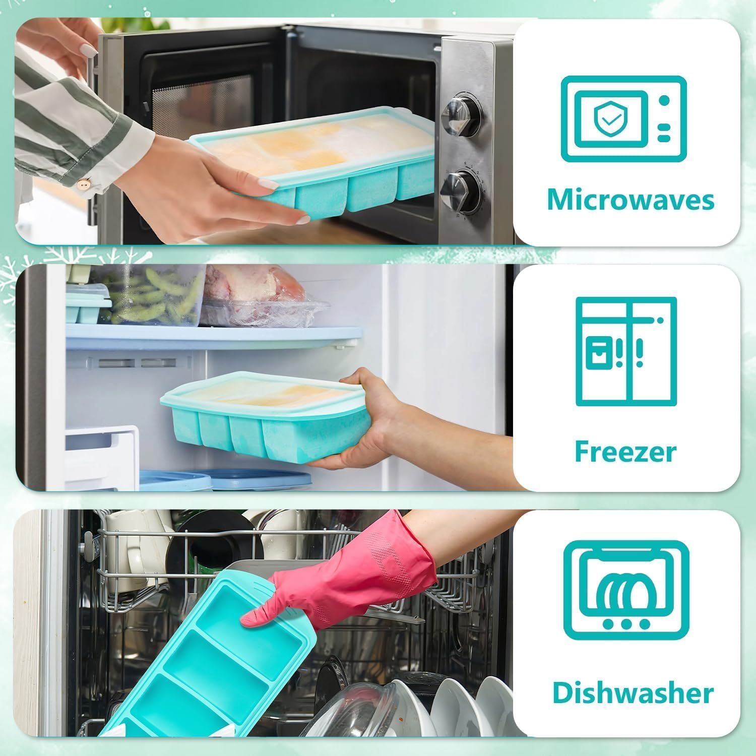 KALEDE&reg; Silicone Freezer Trays with Lid, 2Pack Silicone Freezing Tray for Broth Soup Storage - Freeze 250Ml 250Ml Souped Portion image number 6