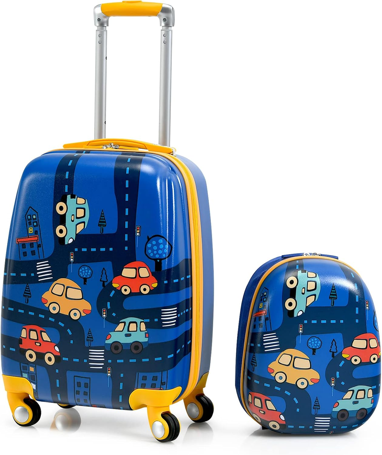 Costway 2PCS Kids Luggage Set, 13" & 18" Carry on Suitcase Set W/Spinner Wheels & Cute Mermaid Pattern, Adjustable Trolley Rod Height & Backpack Shoulder Strap (Astronaut)