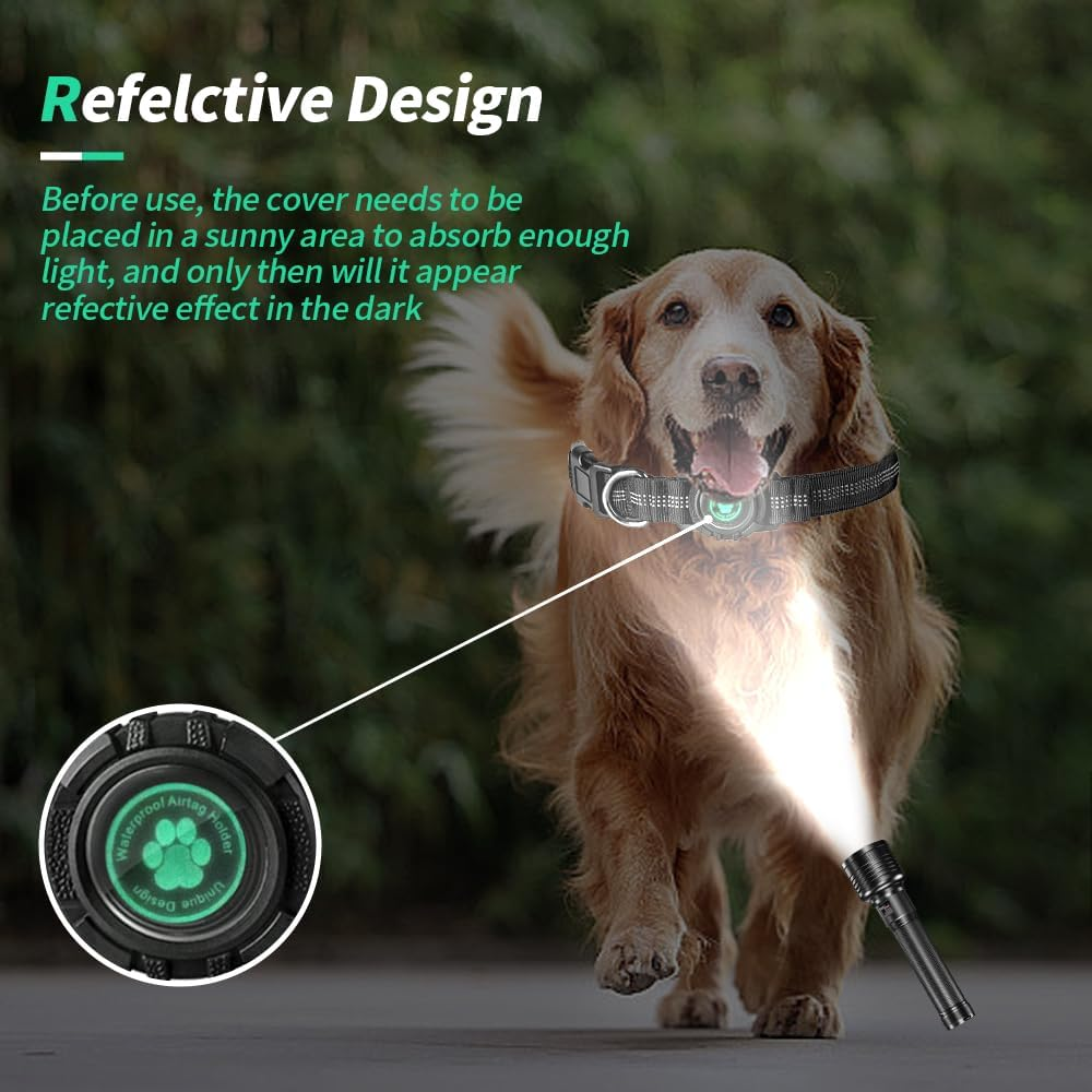 Reflective Air Tag Dog Collar with Waterproof Apple Airtag Holder for Small Medium Large Dog Locking Buckle Havey-Duty Nylon Dog Collars Blue XS image number 4