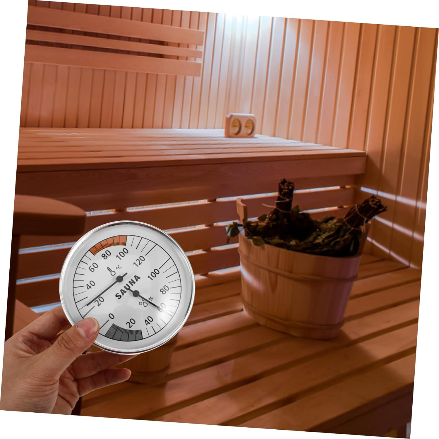 Outanaya Sauna Thermometer and Hygrometer Indoor Outdoor Temperature Humidity Gauge Multifunctional Display Suitable for Steam Rooms Nursery Garden Use image number 5