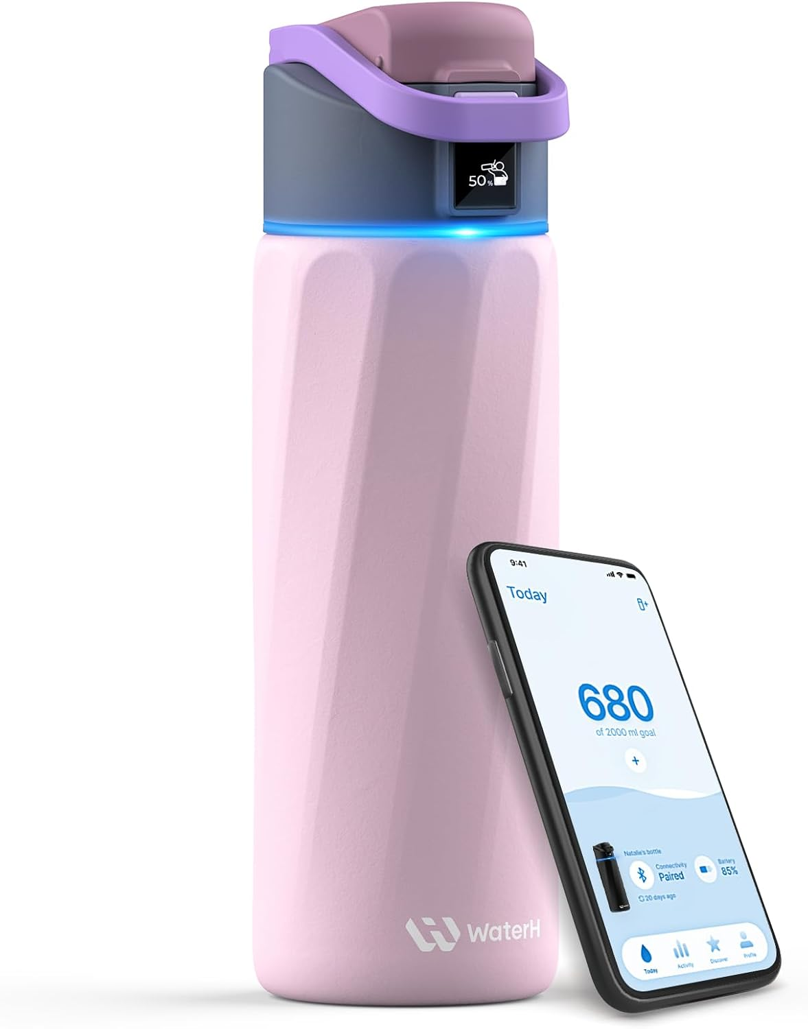 WATERH Boost Smart Water Bottle, 24Oz Bpa-Free Stainless Steel Vacuum Insulated Wide Mouth Water Tracker Bottle with APP, Ideal for Everyday Use, Gym/Fitness, Travel, Office